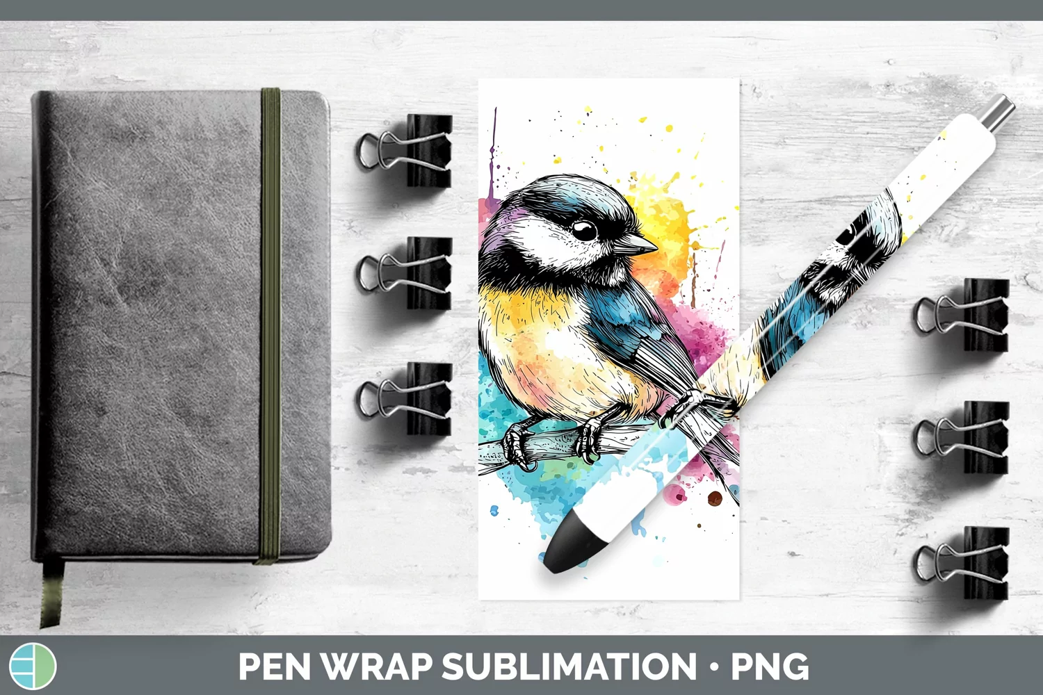 GorgeousWatercolor Bird Pen Wrap design.