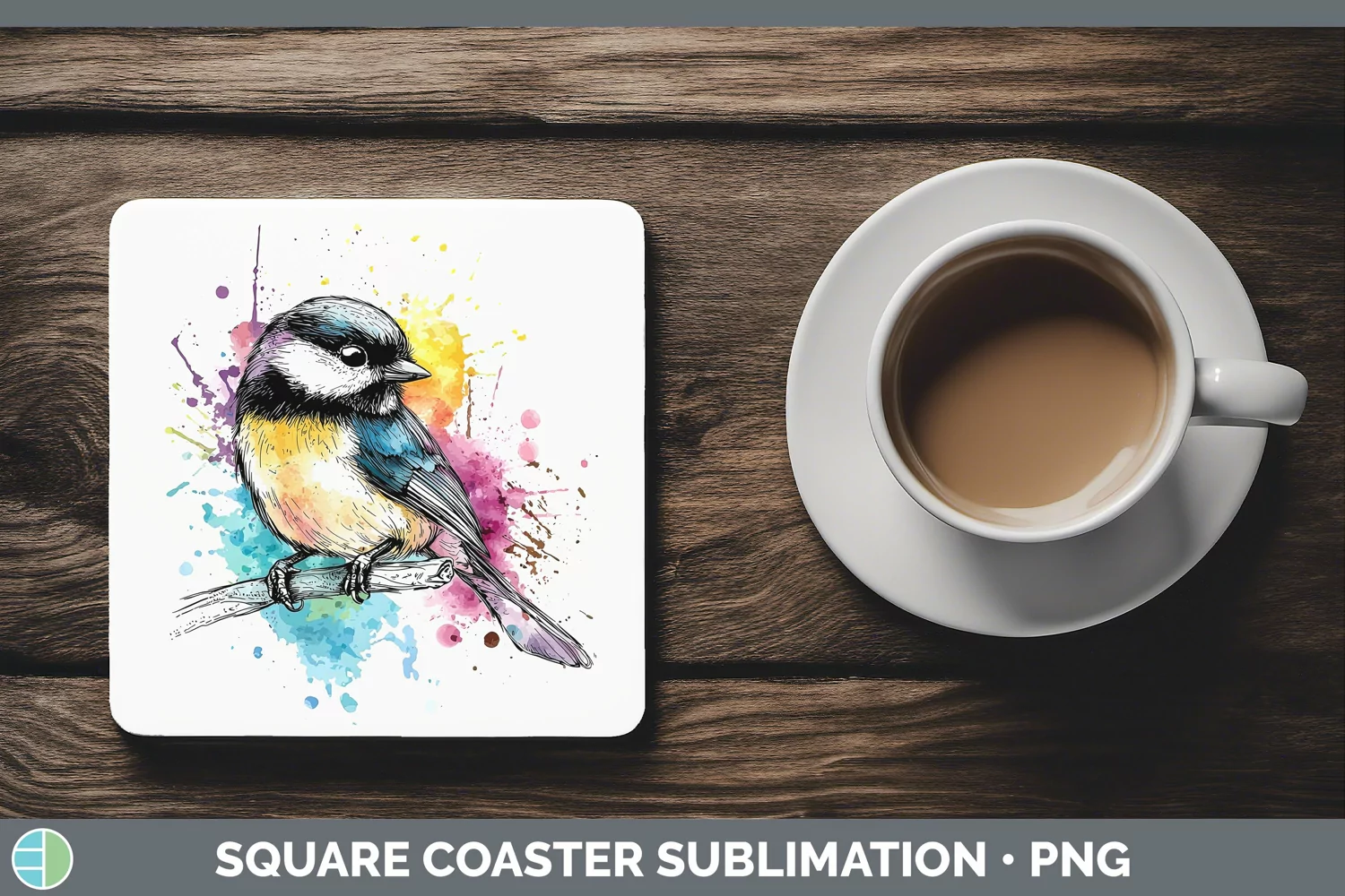 GorgeousWatercolor Bird Square Coaster design.