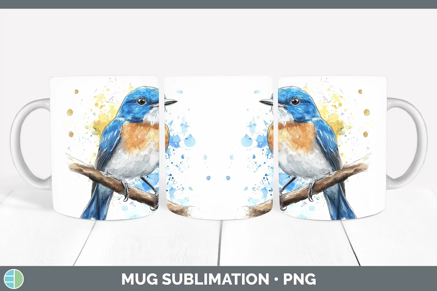 GorgeousWatercolor Bird Mug Wrap design.