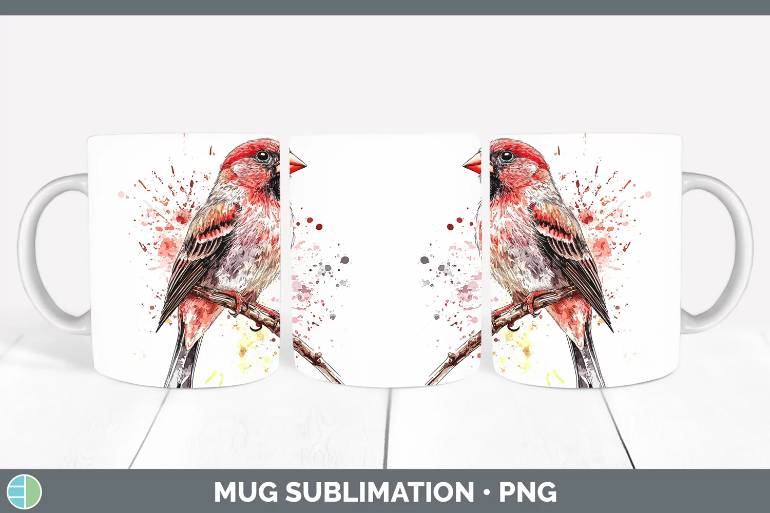GorgeousWatercolor Bird Mug Wrap design.
