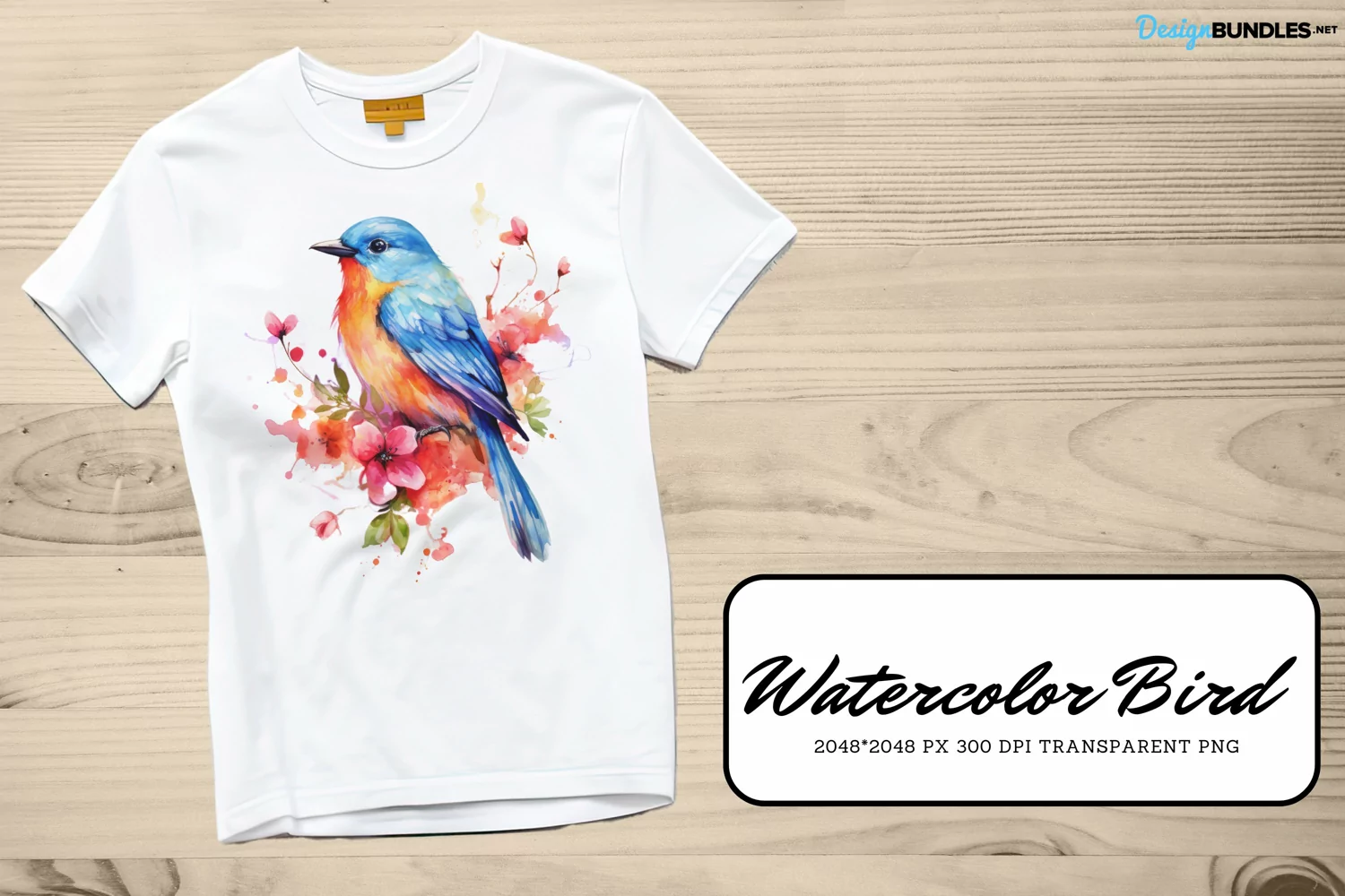 Watercolor bird design, bird with flowers product image 1