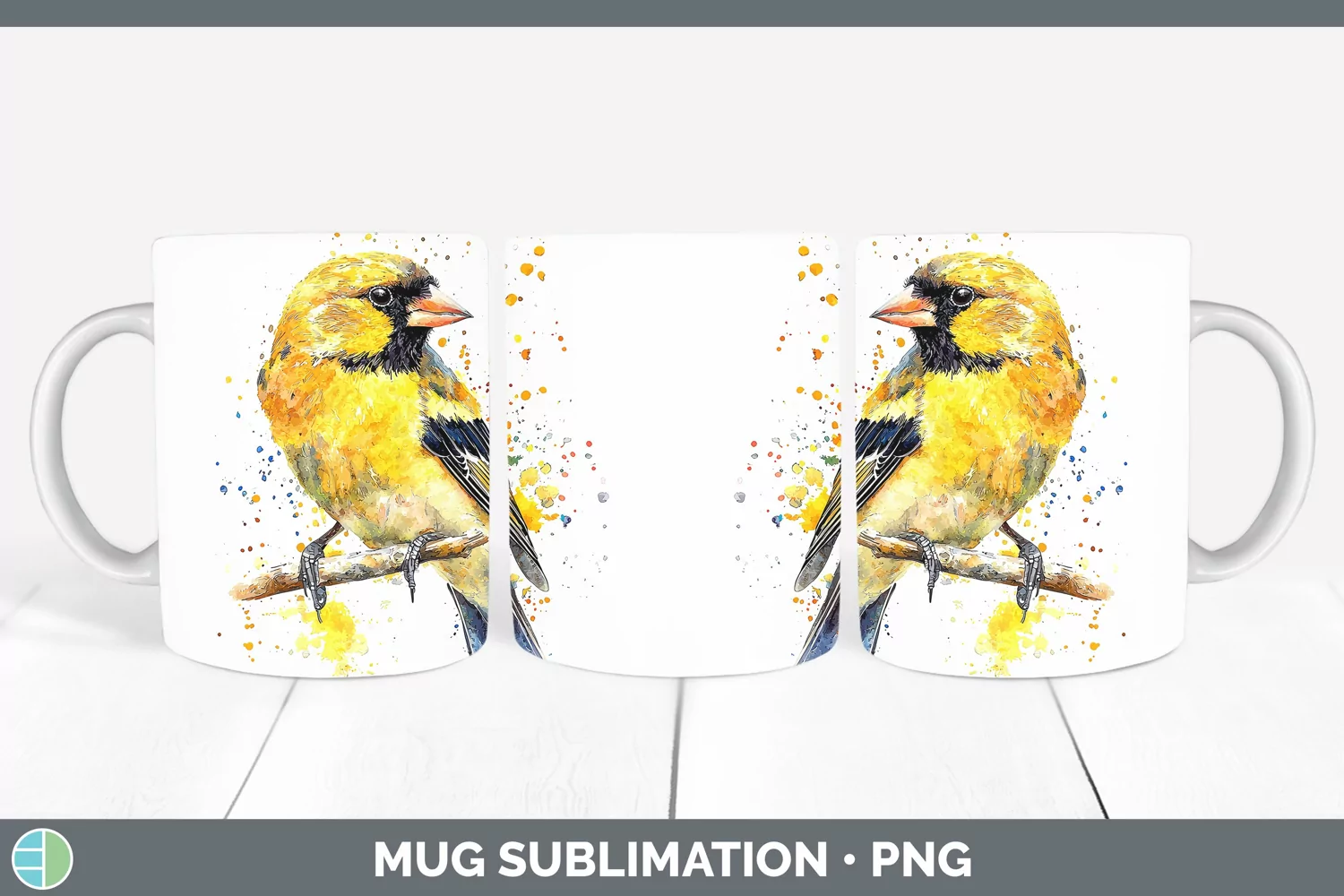 GorgeousWatercolor Bird Mug Wrap design.