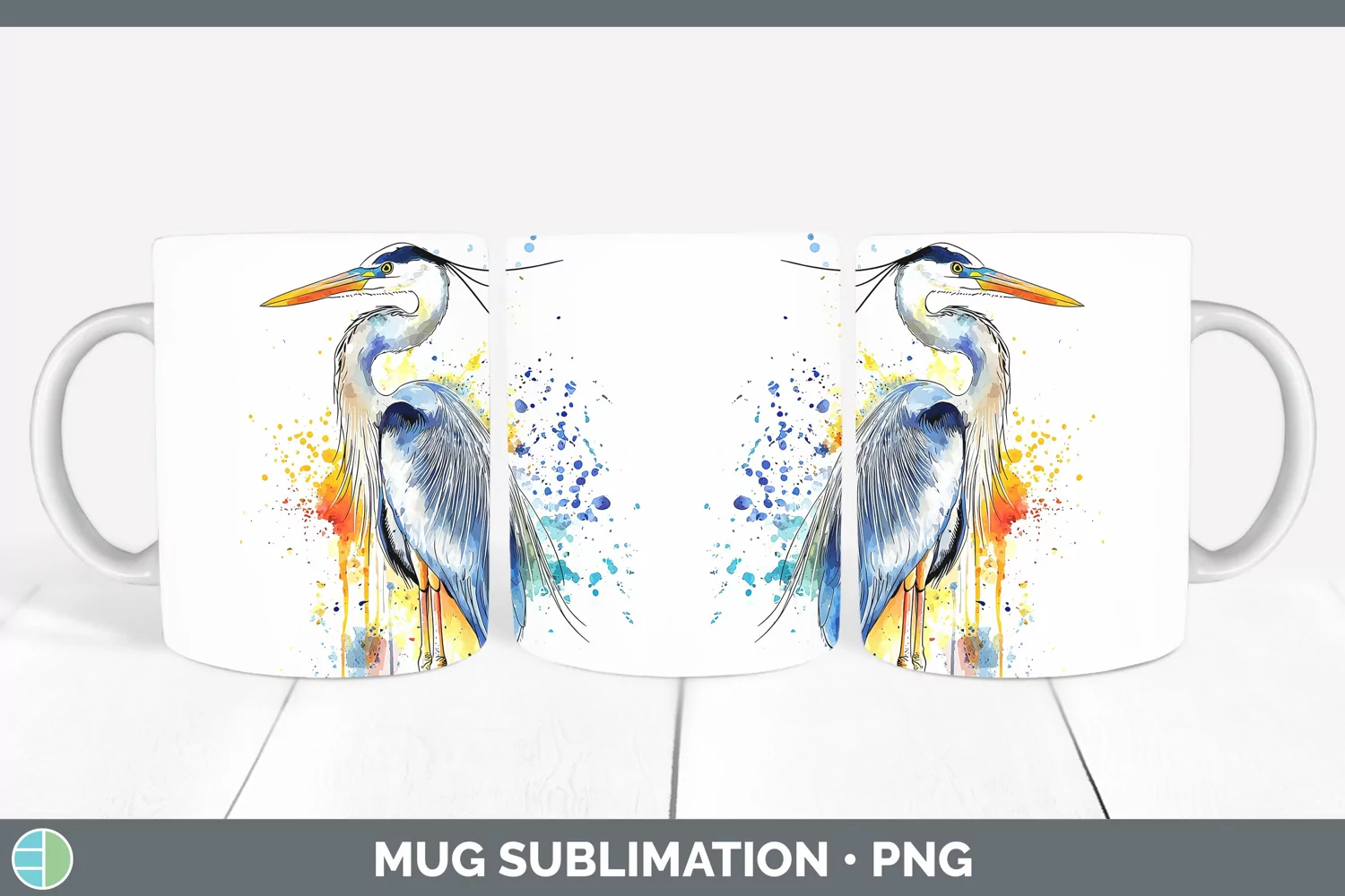 GorgeousWatercolor Bird Mug Wrap design.