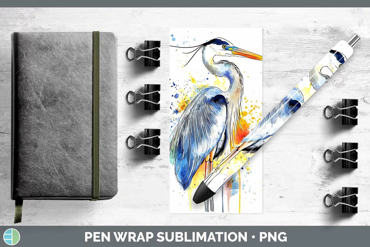GorgeousWatercolor Bird Pen Wrap design.