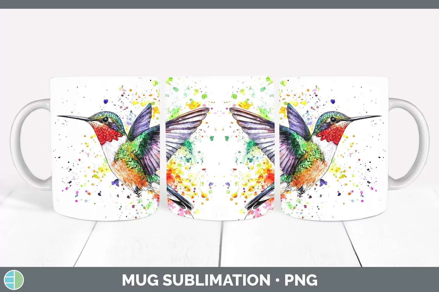 GorgeousWatercolor Bird Mug Wrap design.