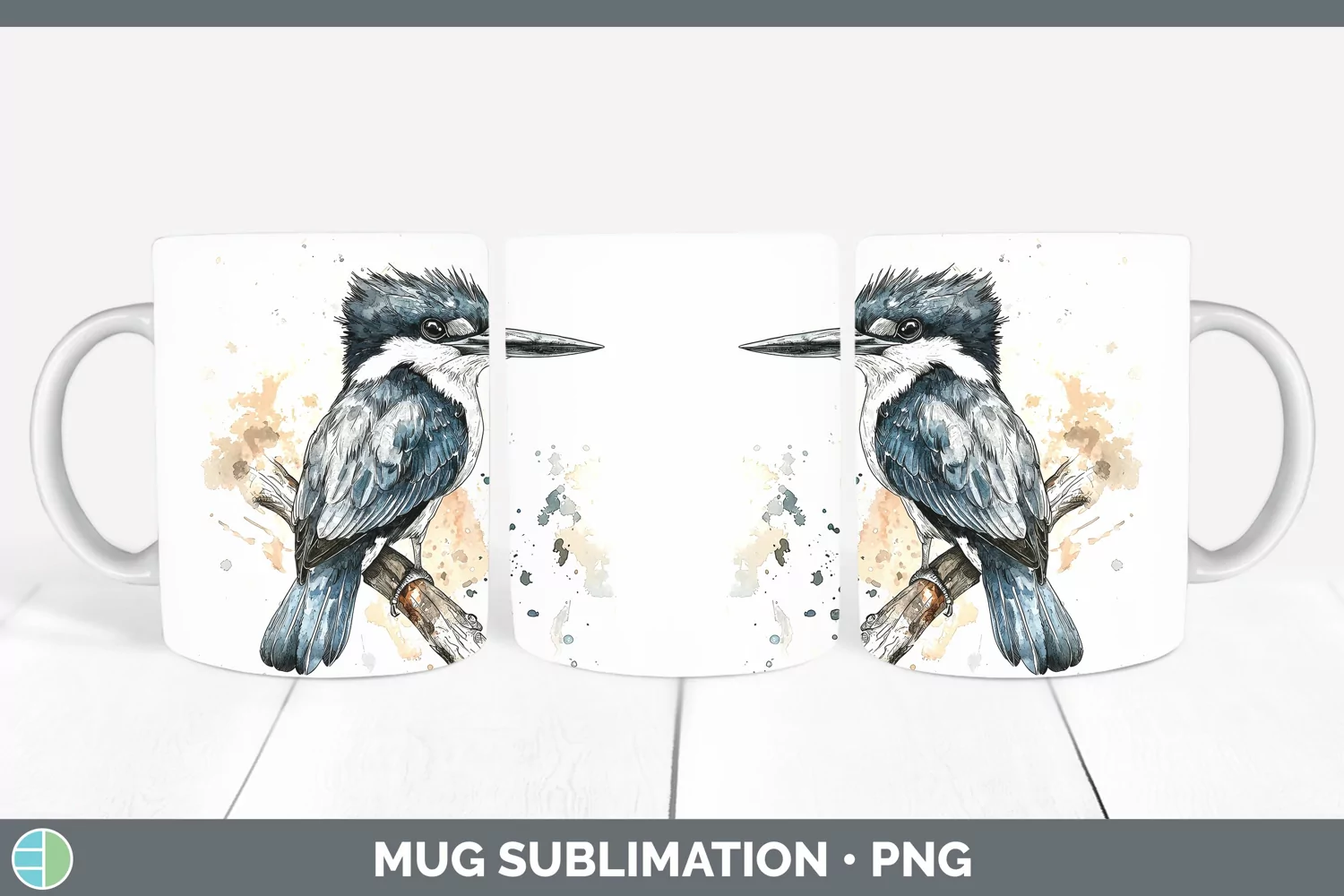 GorgeousWatercolor Bird Mug Wrap design.