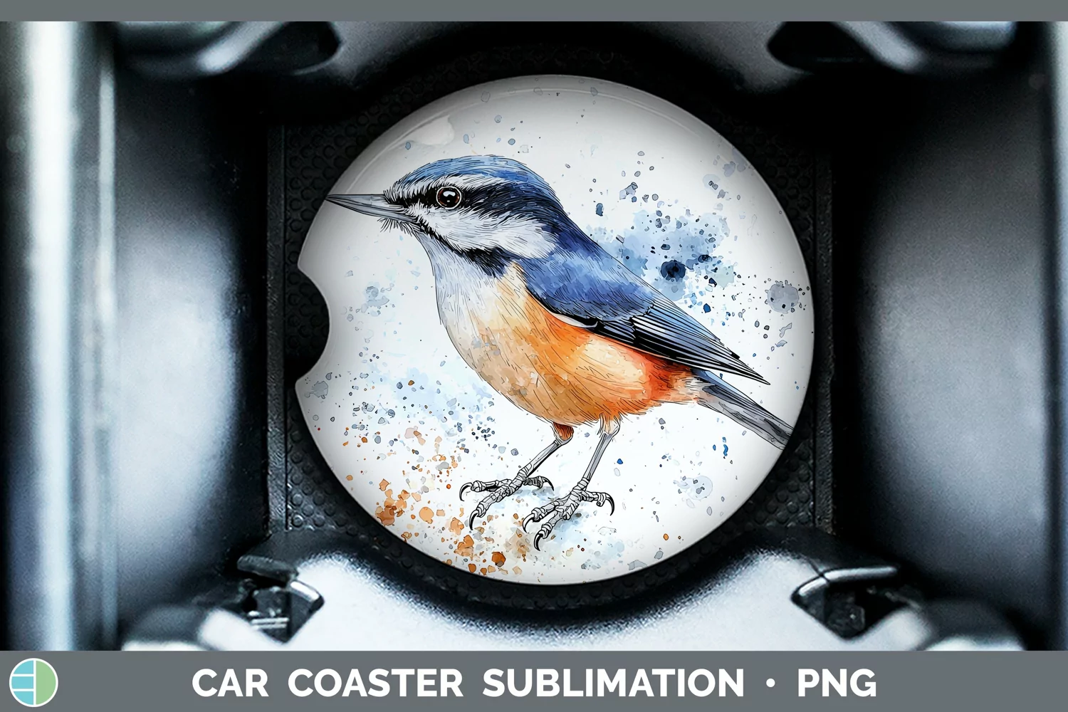 GorgeousWatercolor Bird Car Coaster design.