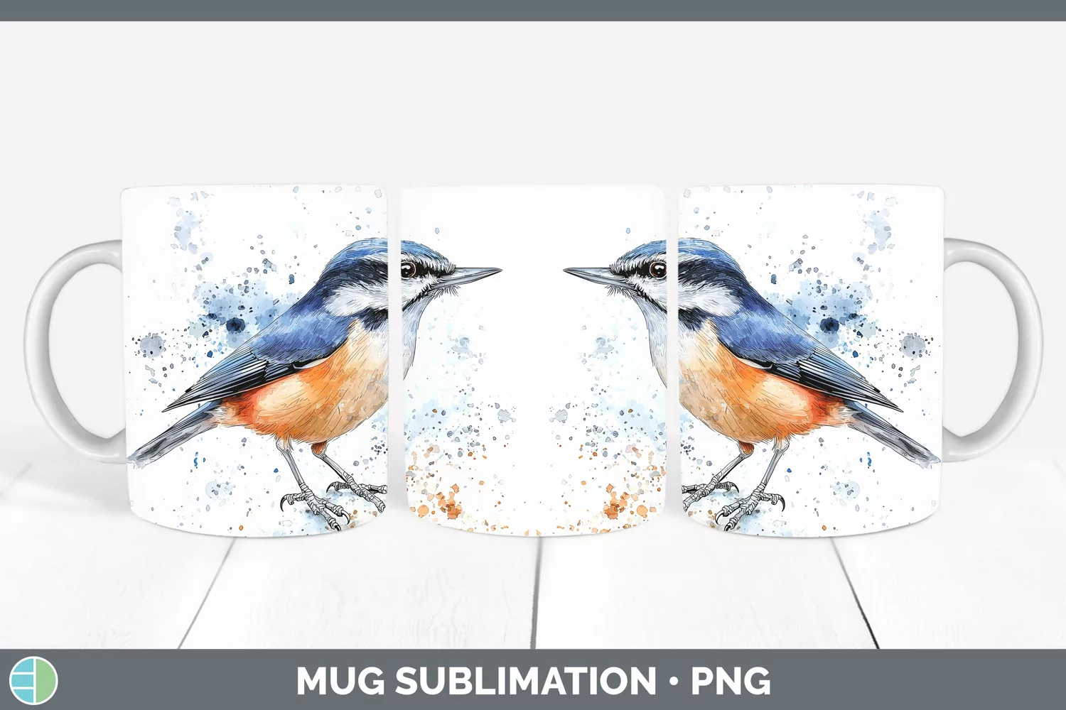 GorgeousWatercolor Bird Mug Wrap design.