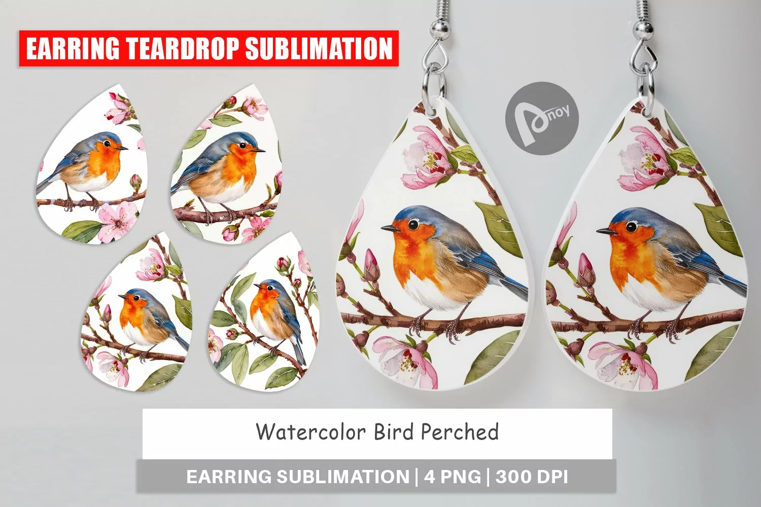 Earring Teardrop Watercolor Bird Perched product image 1