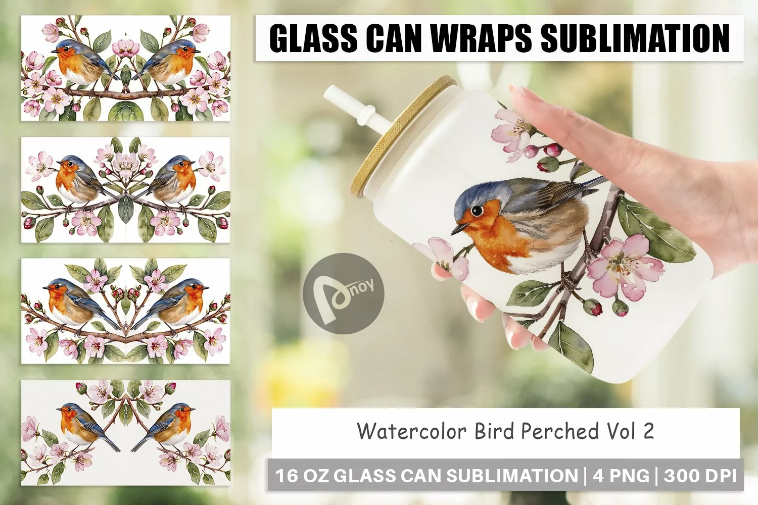 Glass Can Wraps Watercolor Bird Perched product image 1