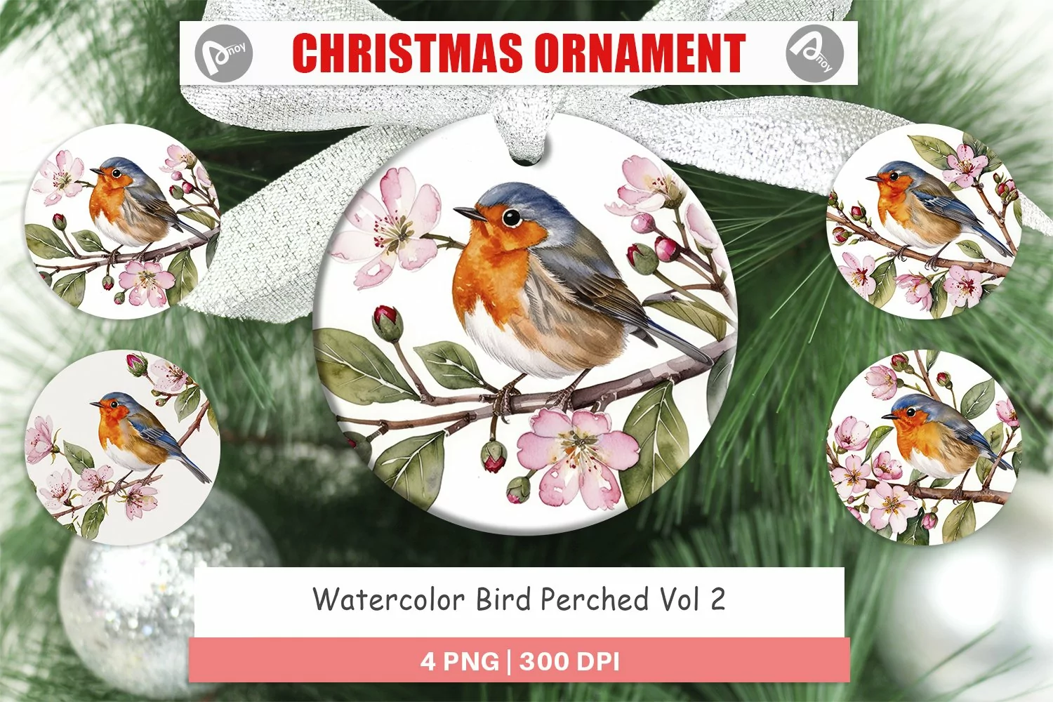 Christmas Ornaments Watercolor Bird Perched product image 1