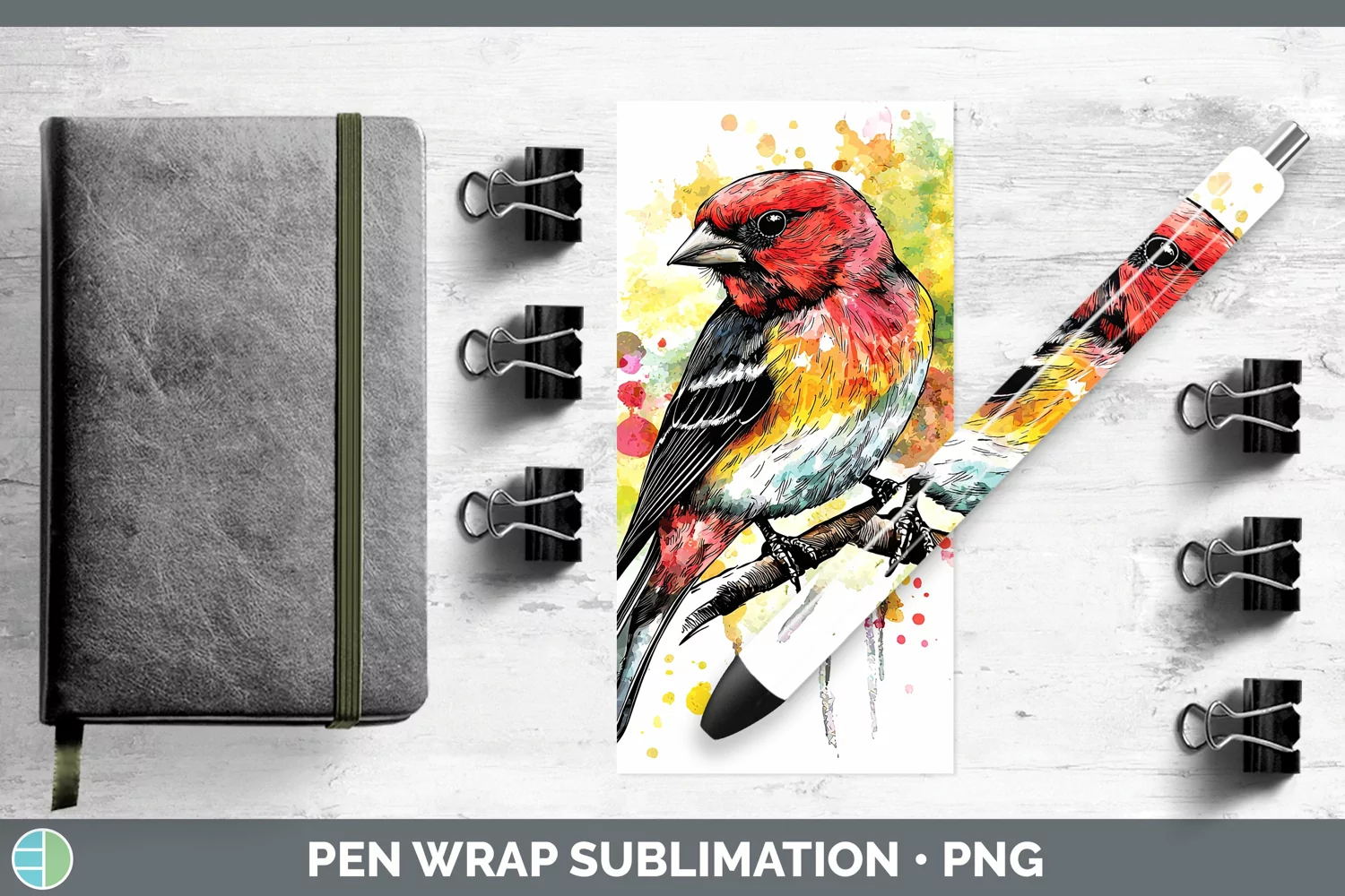 GorgeousWatercolor Bird Pen Wrap design.