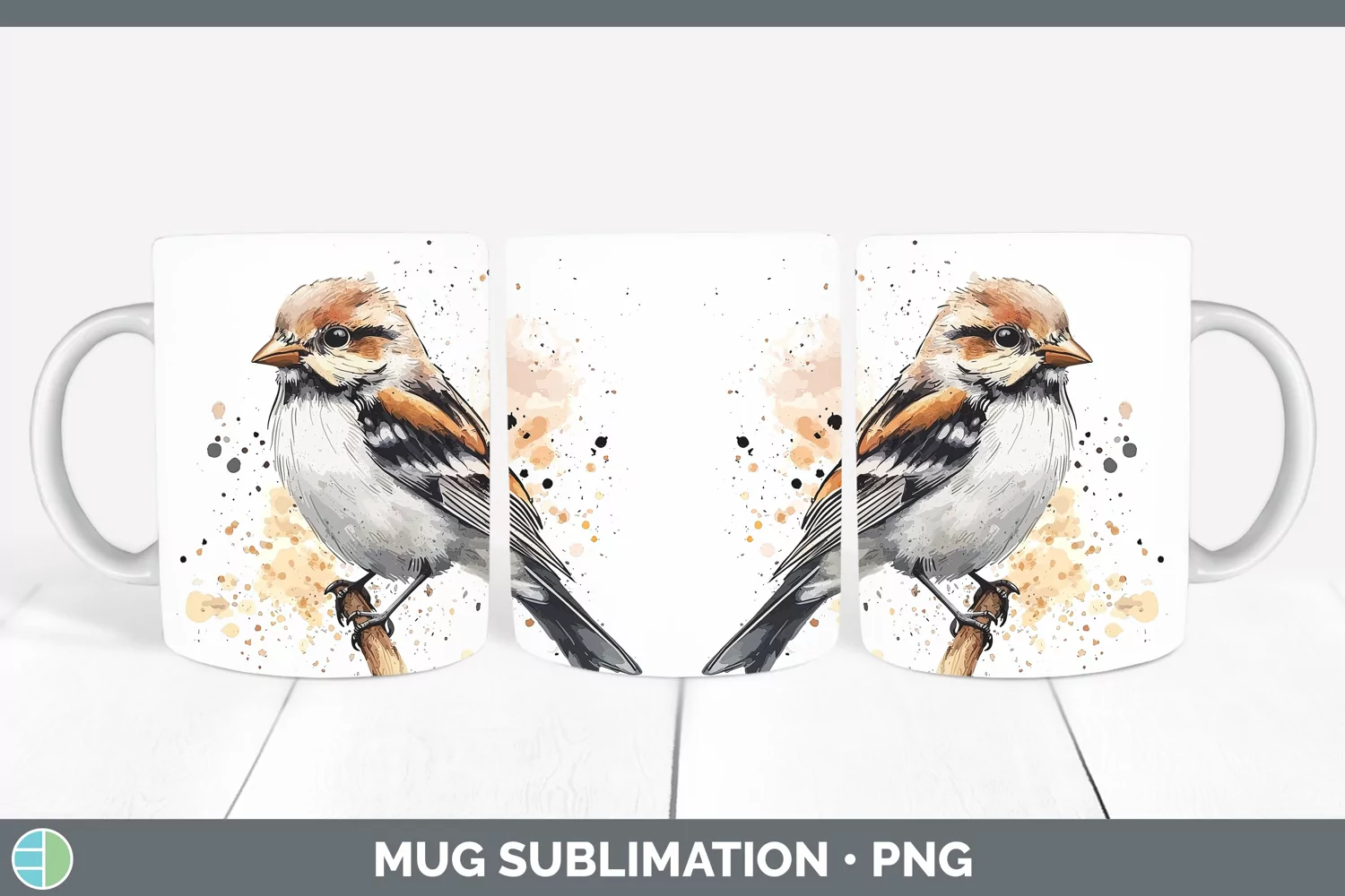 GorgeousWatercolor Bird Mug Wrap design.