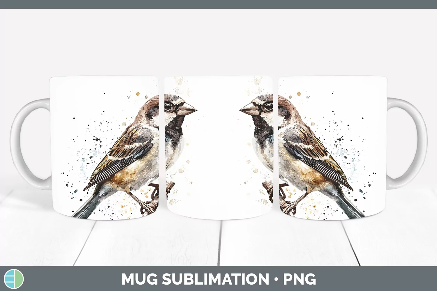 GorgeousWatercolor Bird Mug Wrap design.