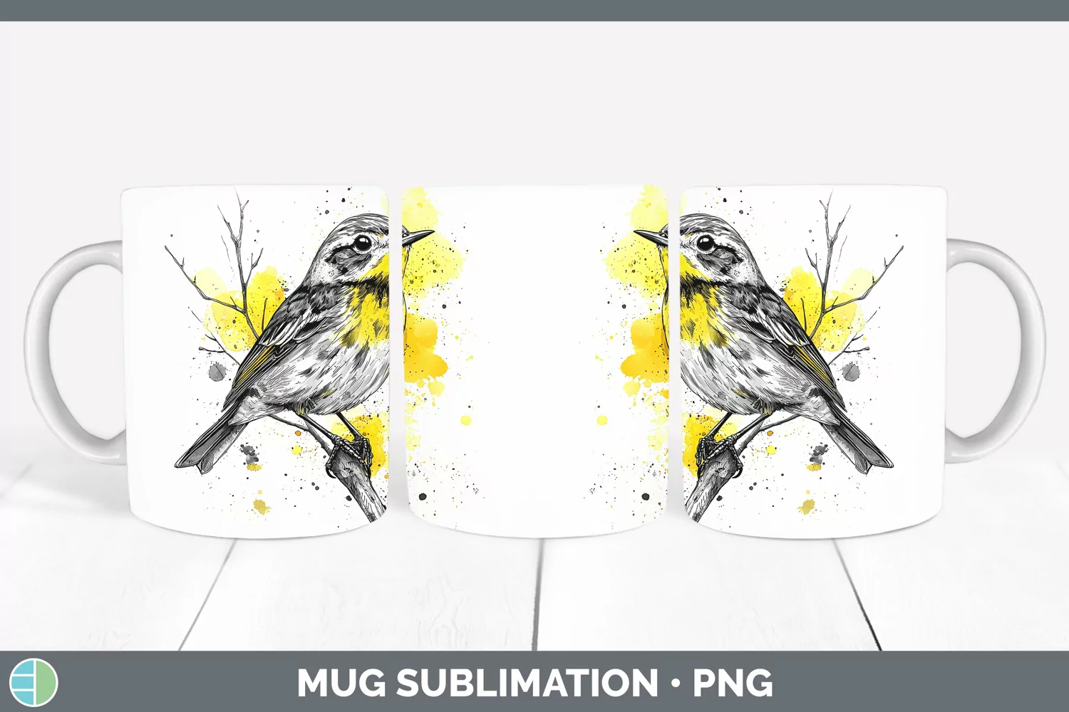 GorgeousWatercolor Bird Mug Wrap design.
