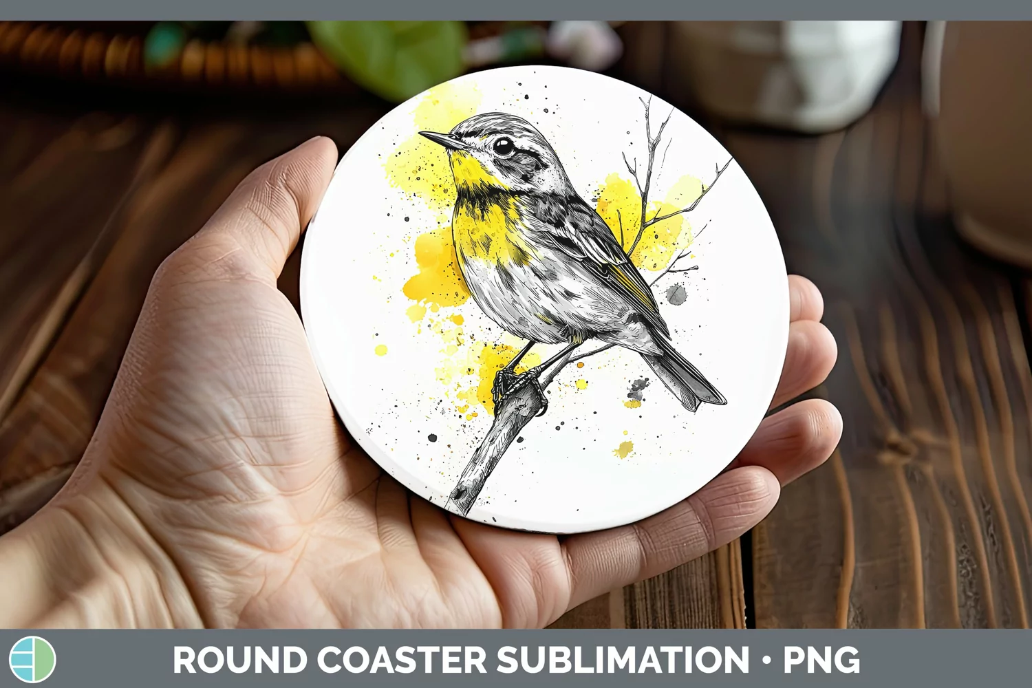 GorgeousWatercolor Bird Round Coaster design.