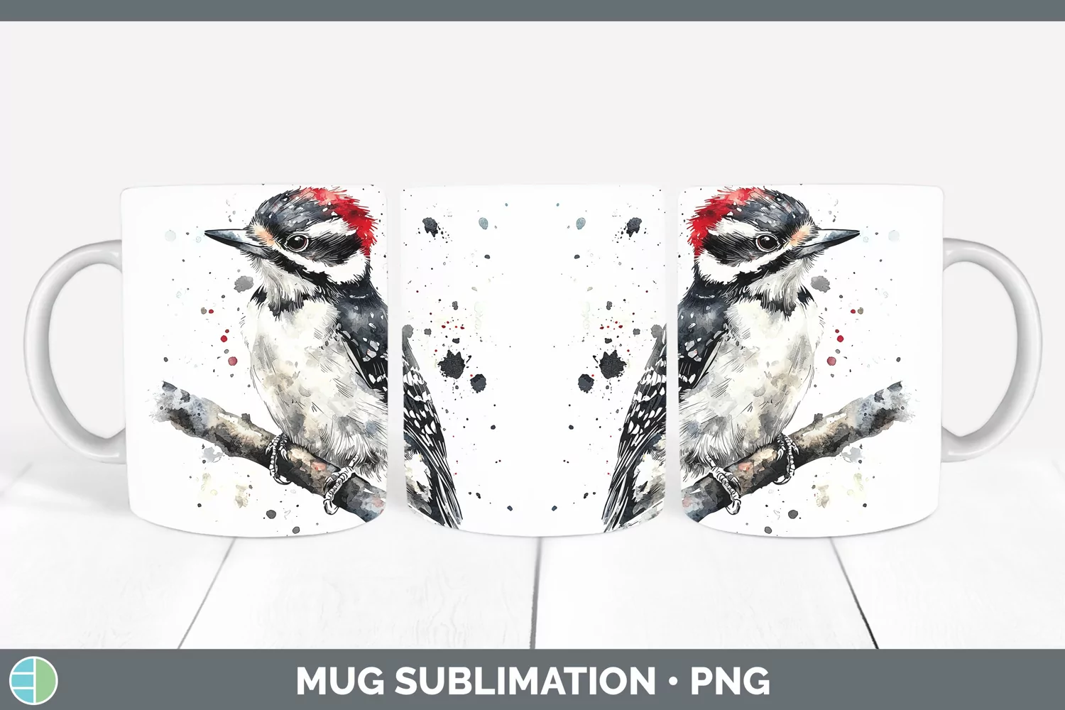 GorgeousWatercolor Bird Mug Wrap design.