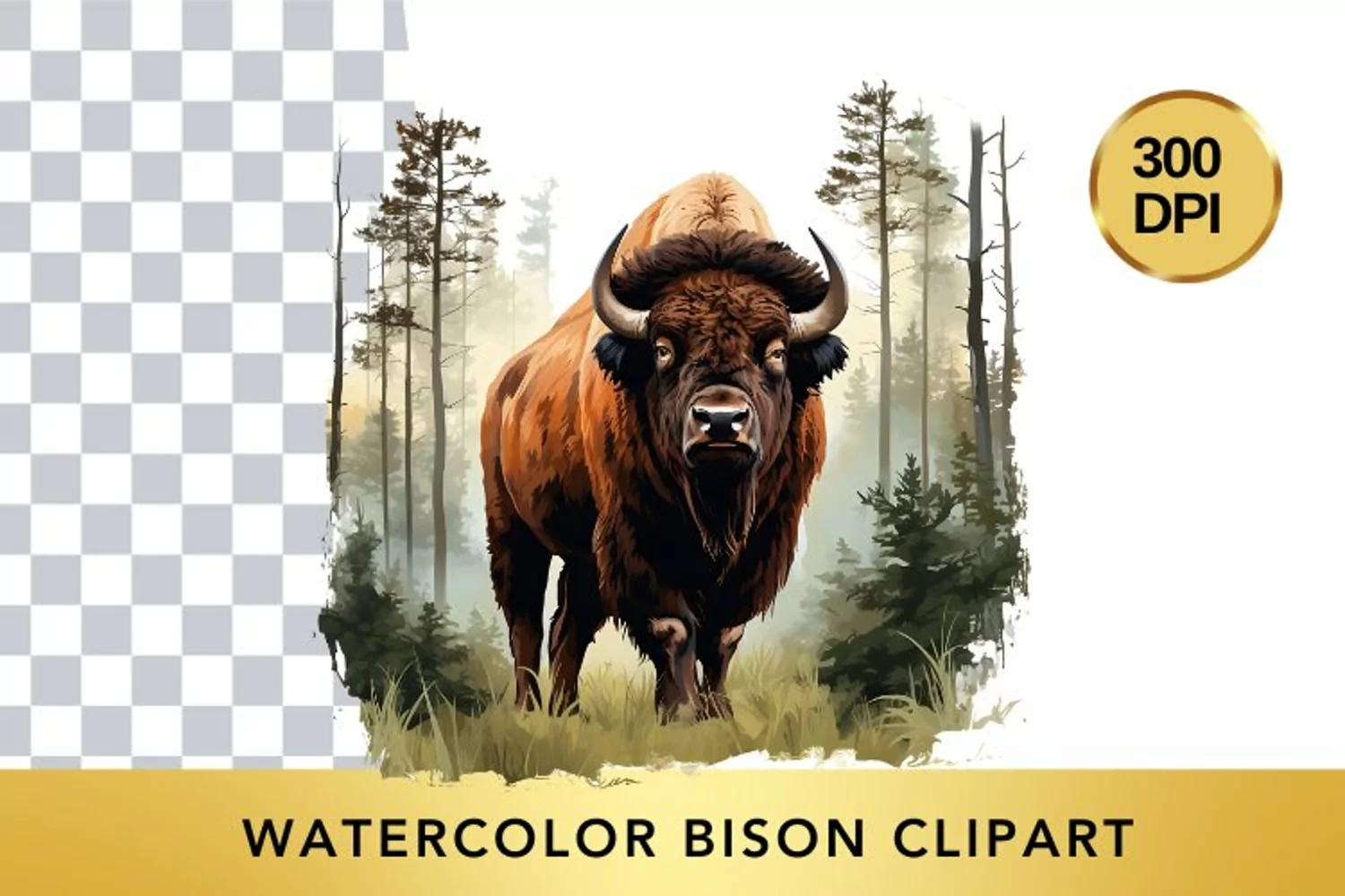 Watercolor bison Clipart , Animal Sublimation PNG product image 1