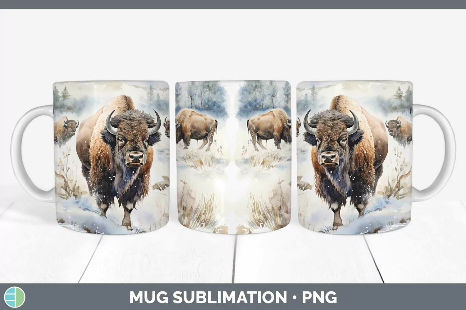 GorgeousWatercolor Bisons Mug Wrap design.