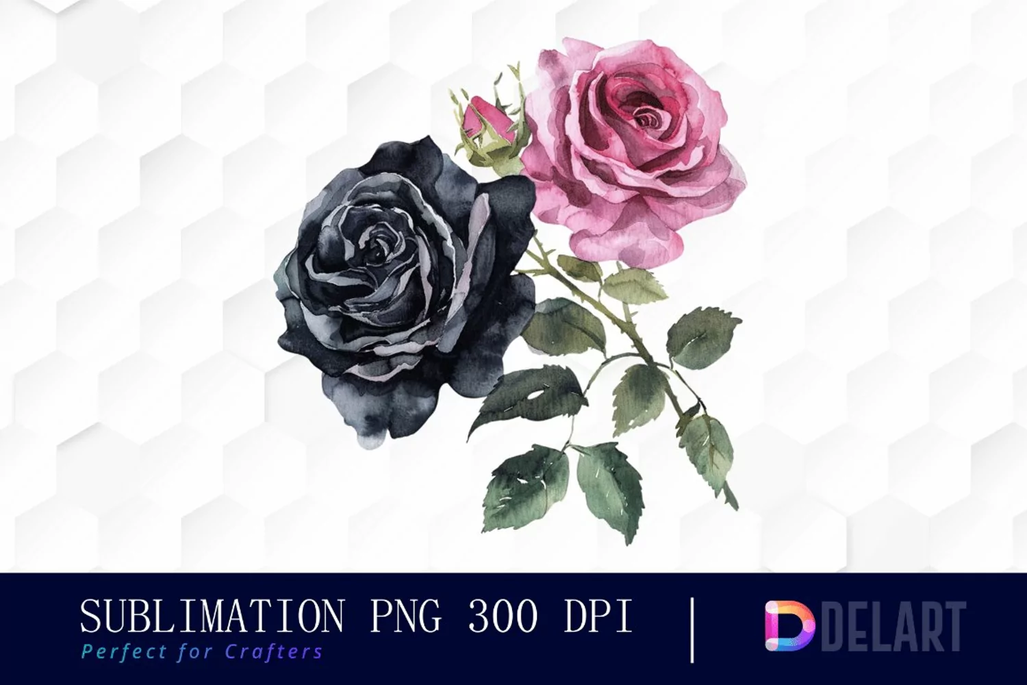 Black and Pink Roses Watercolor Clipart product image 1