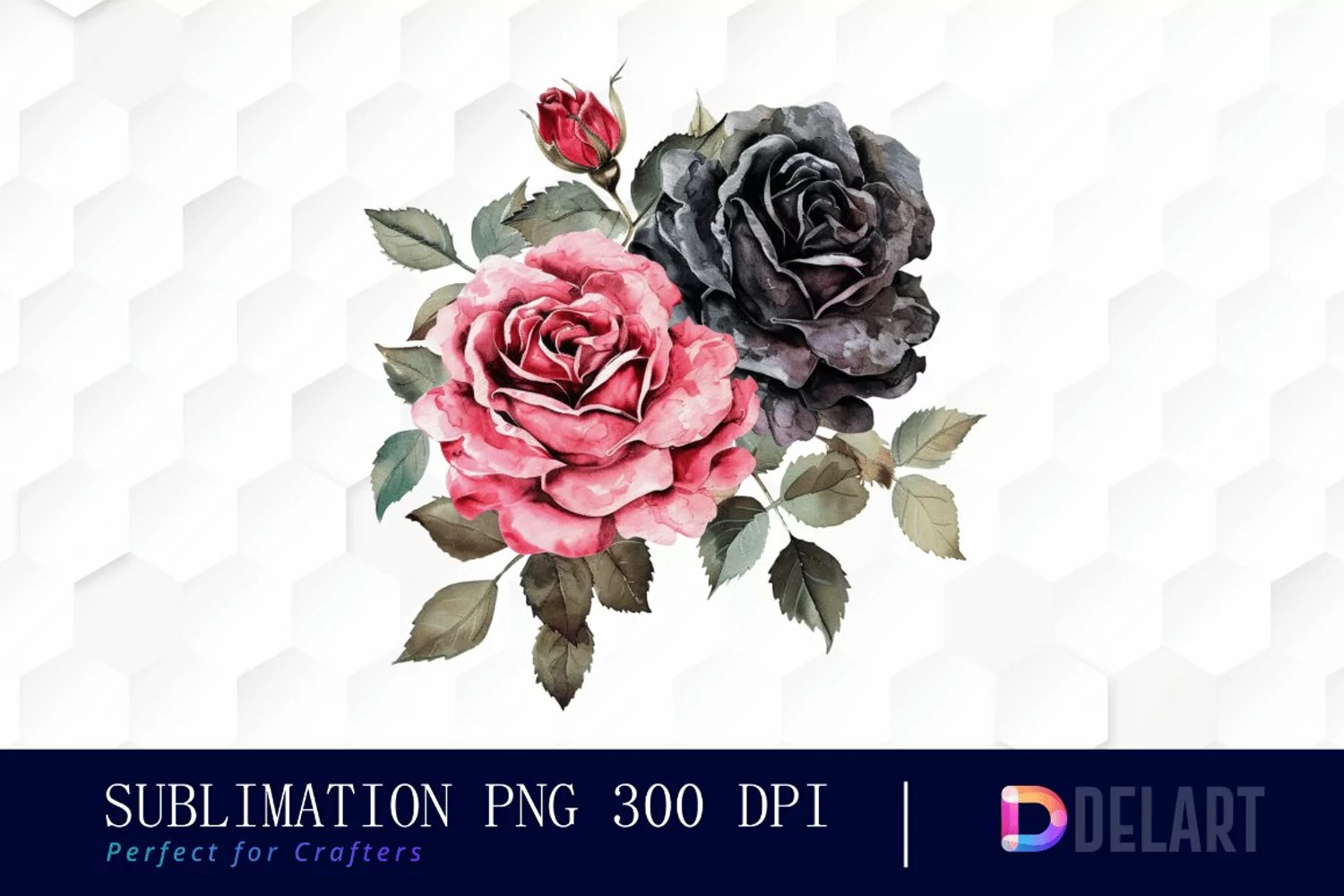 Black and Pink Roses Watercolor Clipart product image 1