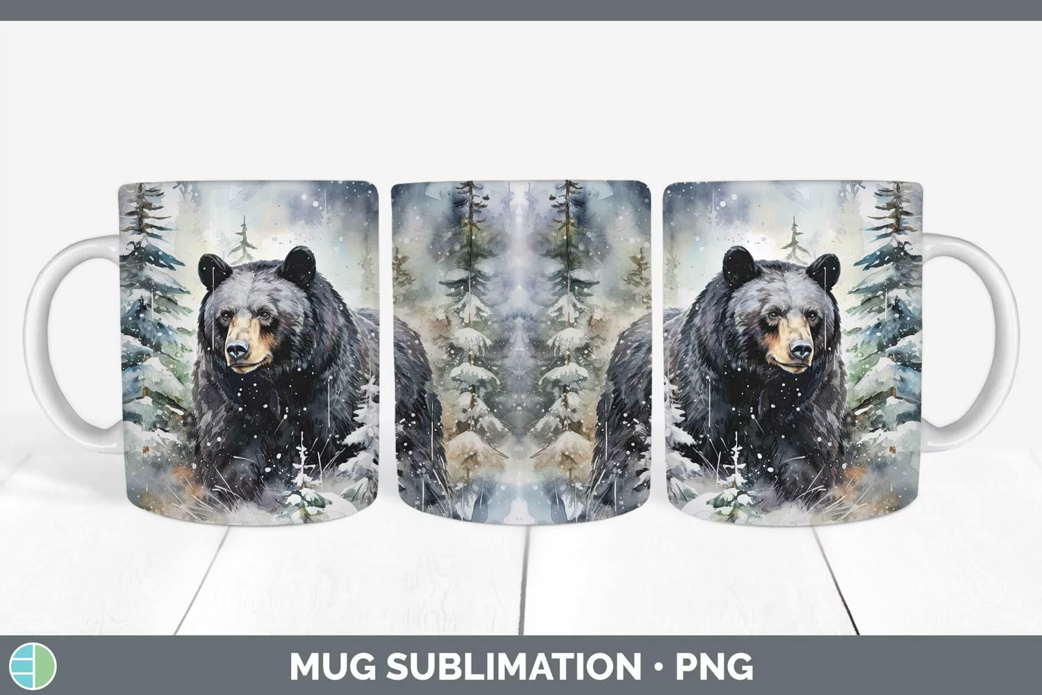 GorgeousWatercolor Black Bears Mug Wrap design.