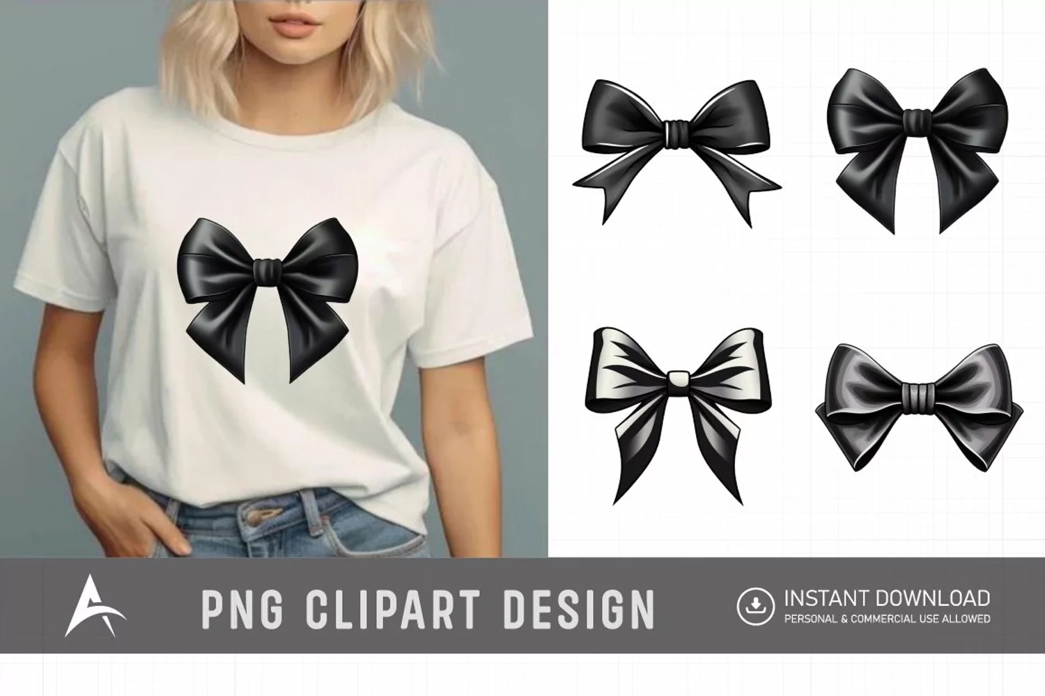 Watercolor Black Bow Clipart product image 1