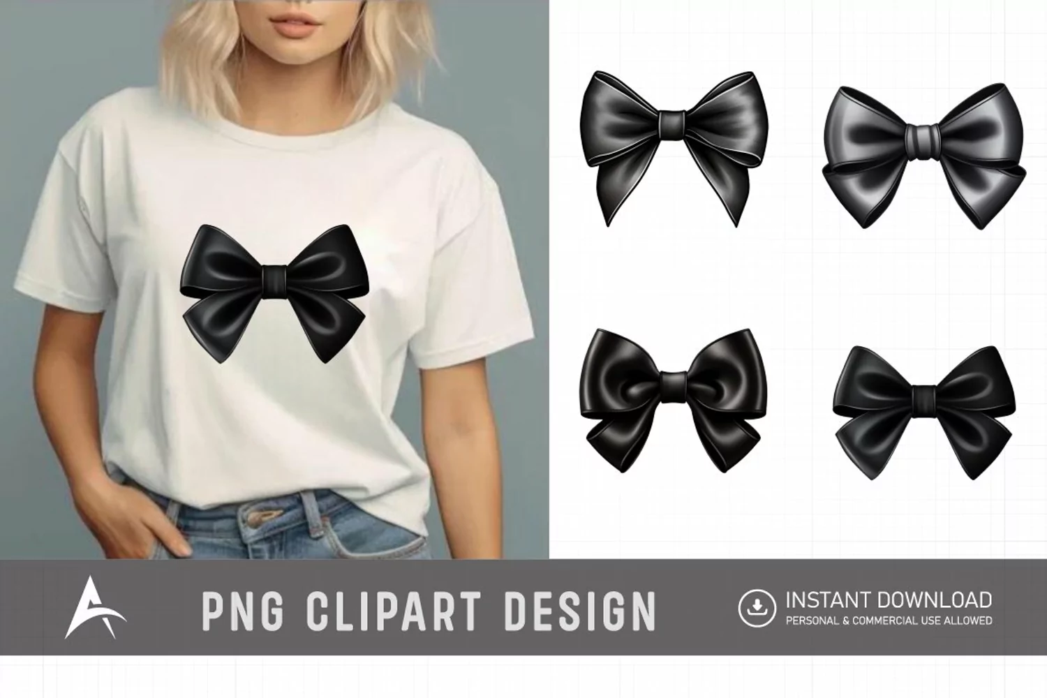 Watercolor Black Bow Clipart product image 1