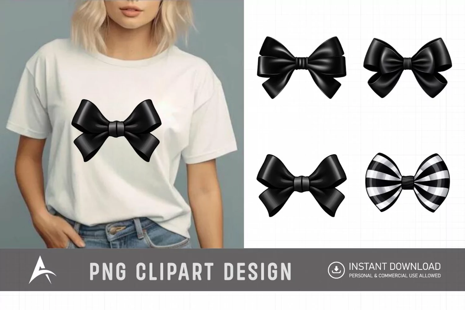 Watercolor Black Bow Clipart product image 1