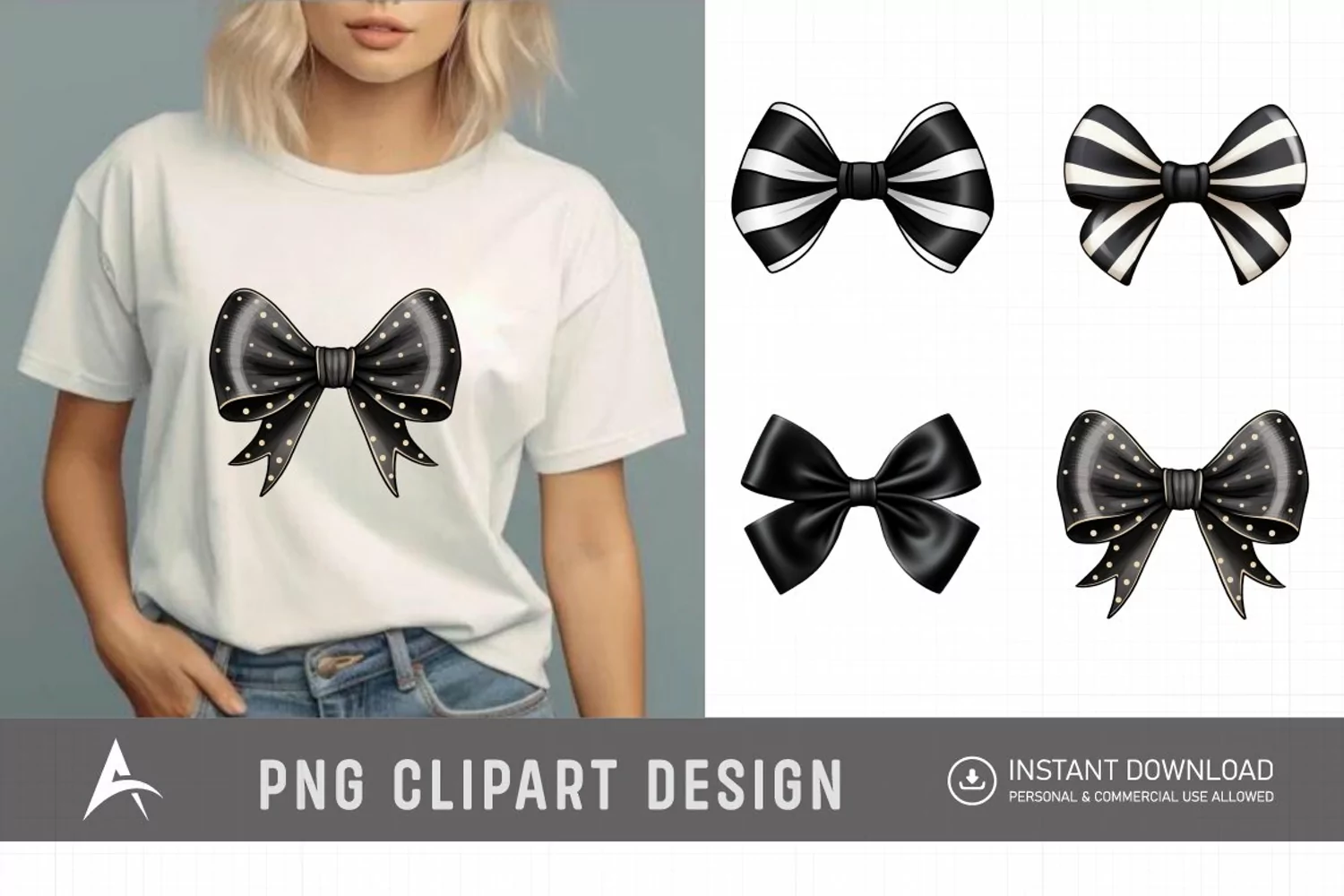 Watercolor Black Bow Clipart product image 1
