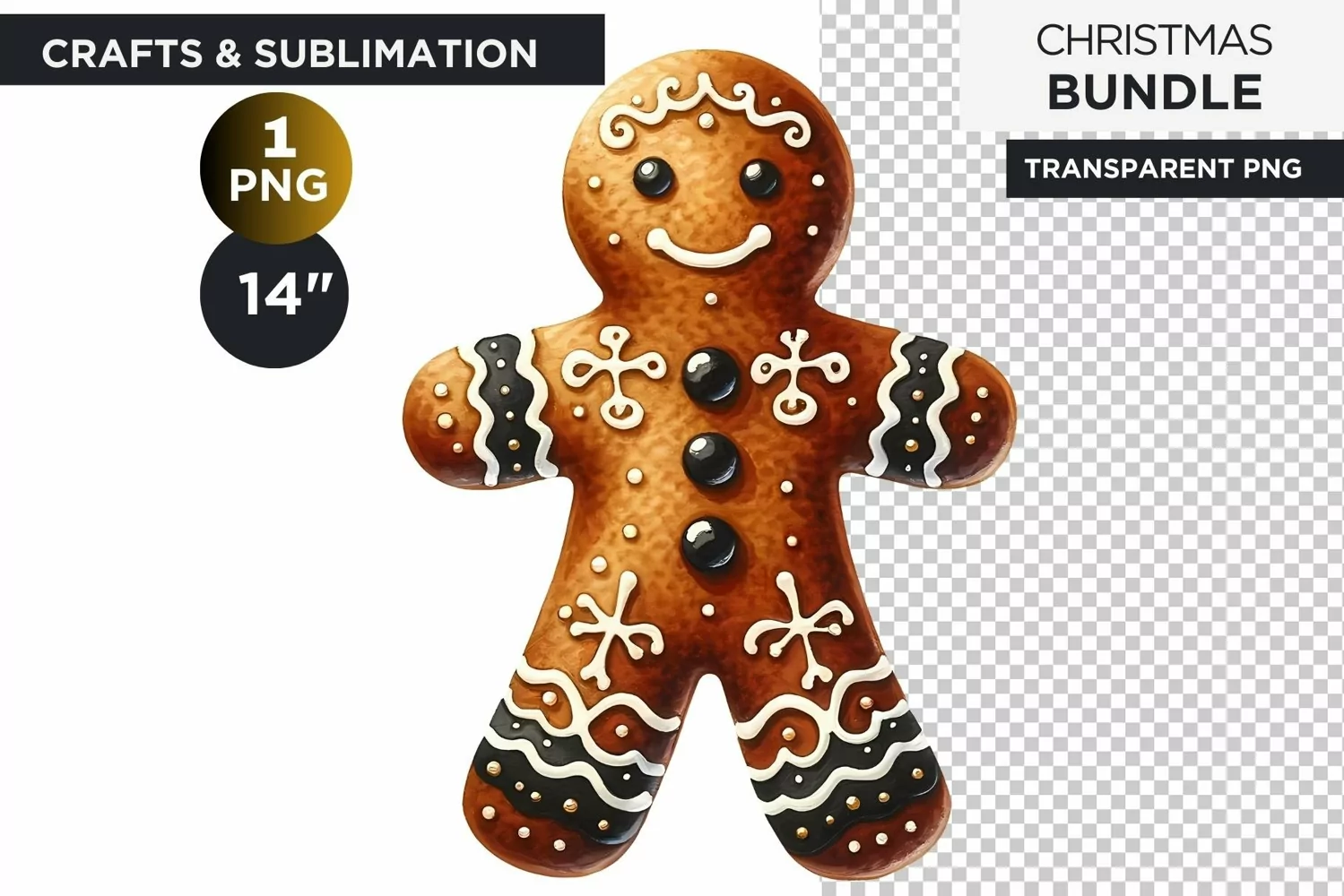Black & Gold gingerbread man Clipart PNG product image 1