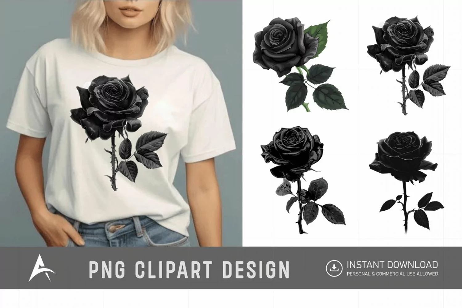 Watercolor Black Rose Clipart product image 1