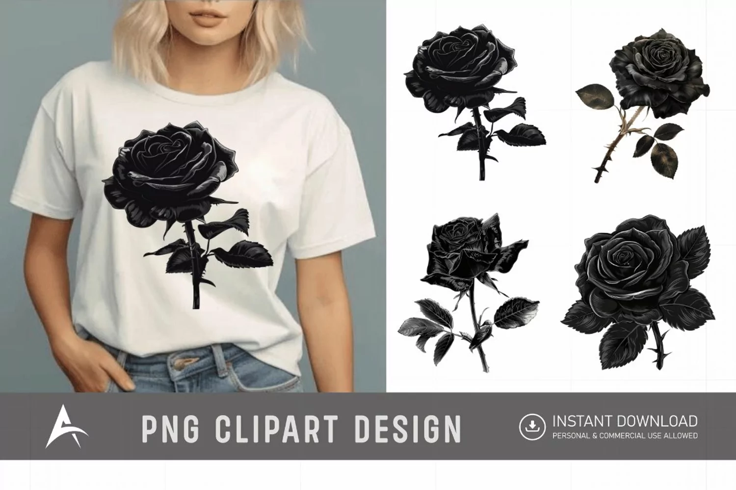 Watercolor Black Rose Clipart product image 1
