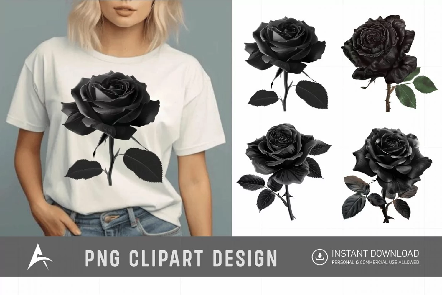 Watercolor Black Rose Clipart product image 1