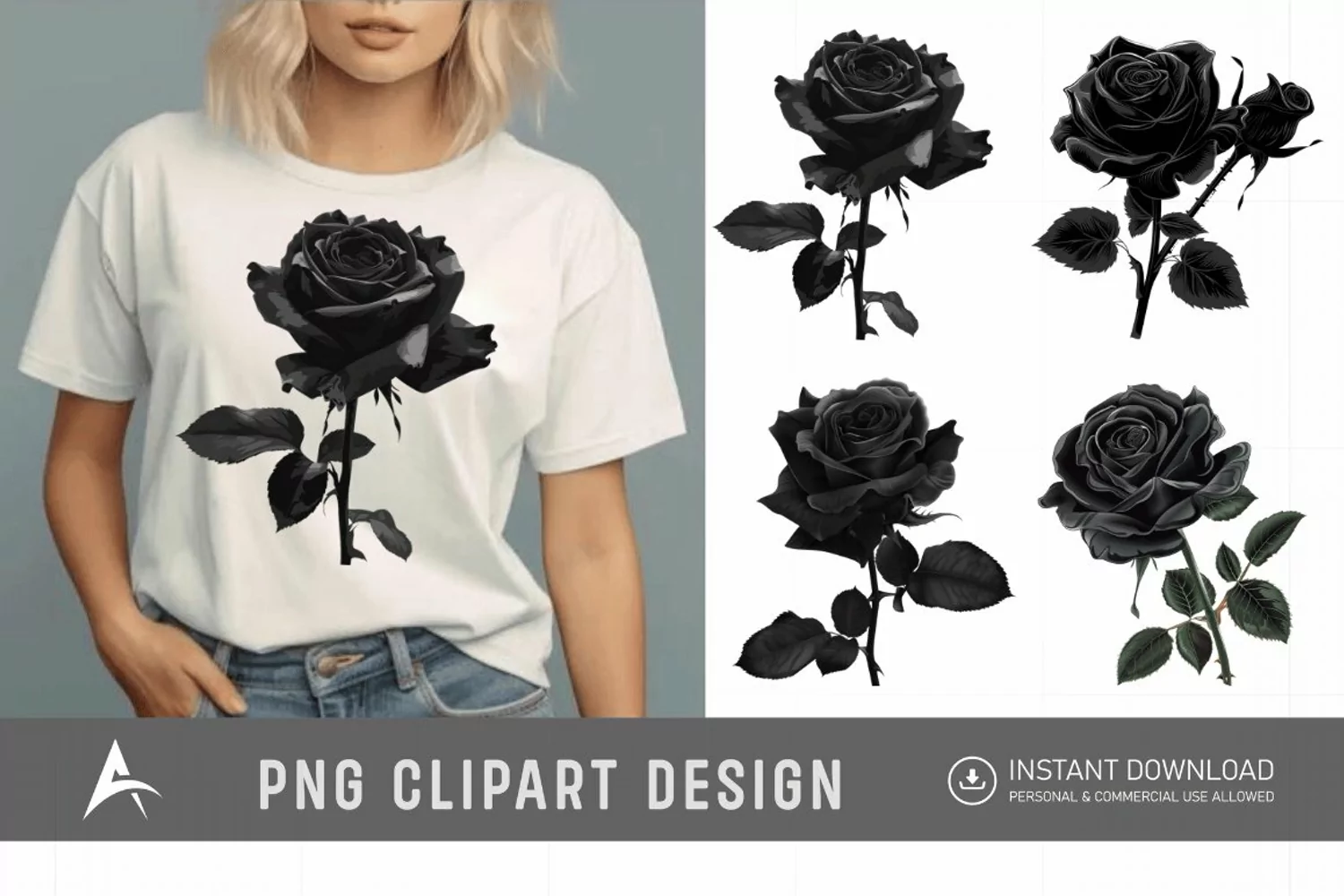 Watercolor Black Rose Clipart product image 1