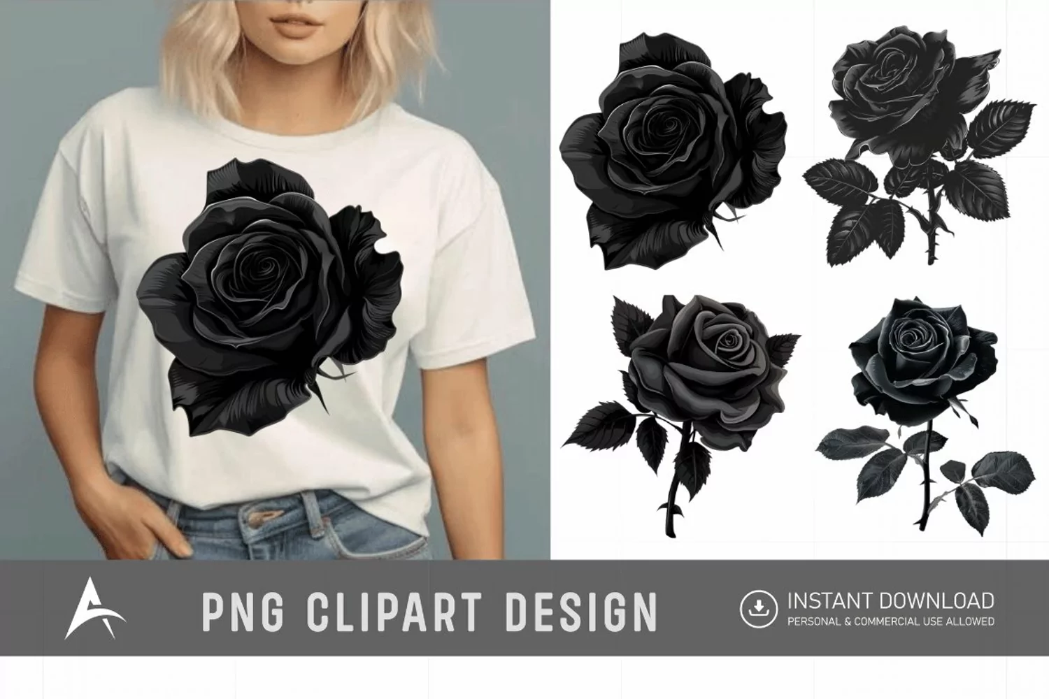 Watercolor Black Rose Clipart product image 1