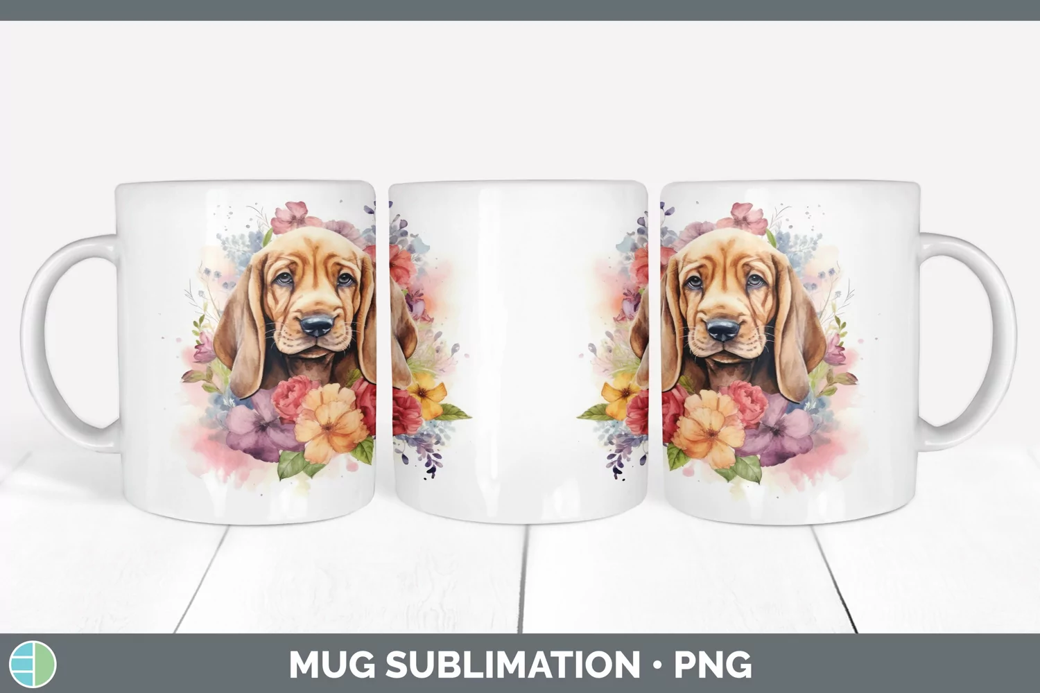 GorgeousWild Flowers Bloodhounds Mug Wrap design.