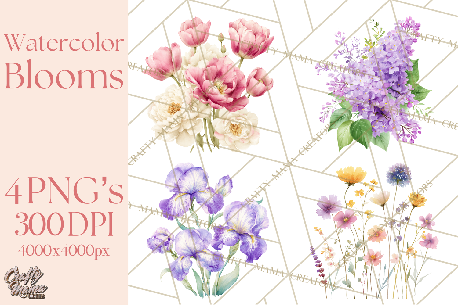 Soft Watercolor Floral Clipart, Spring Bouquets, Flowers PNG product image 1