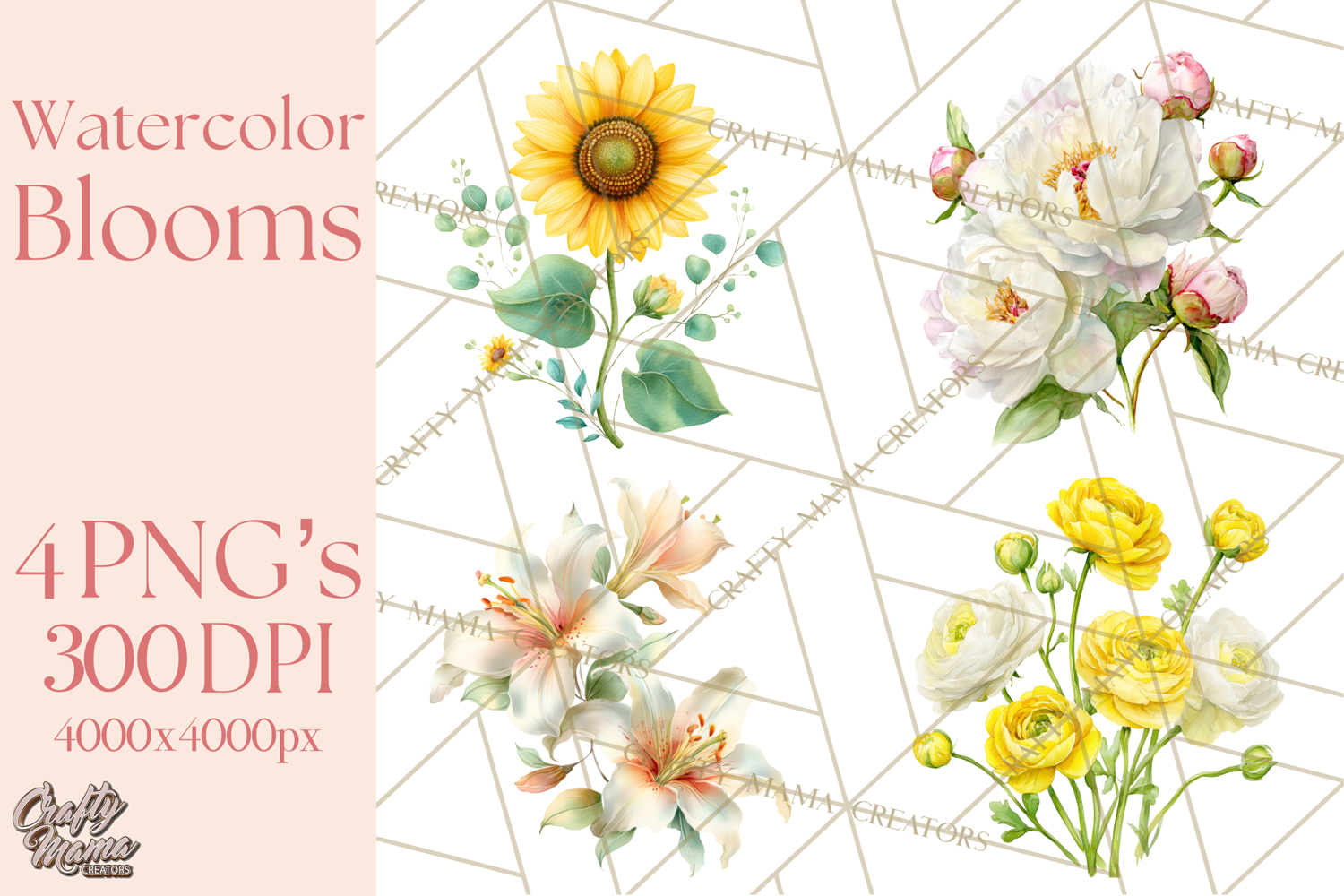 Soft Watercolor Floral Clipart, Spring Bouquets, Flowers PNG product image 1