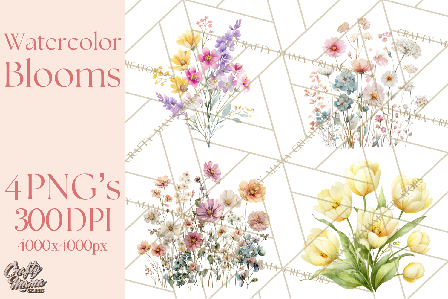 Soft Watercolor Floral Clipart, Spring Bouquets, Flowers PNG product image 1