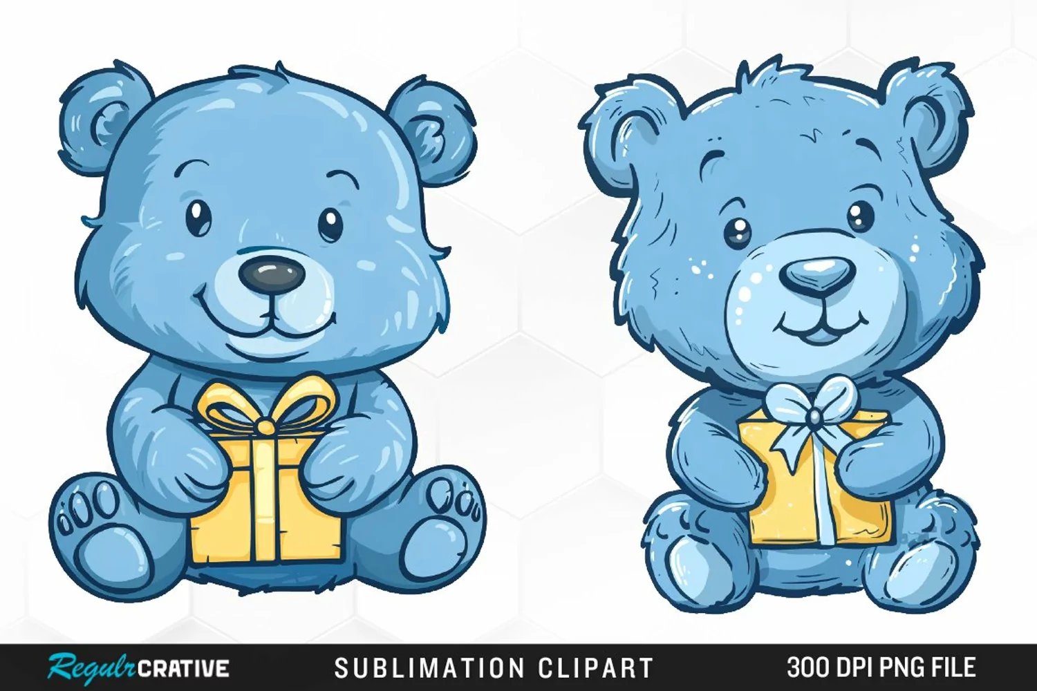 Watercolor Blue Bear Holds A Gift Clipart product image 1