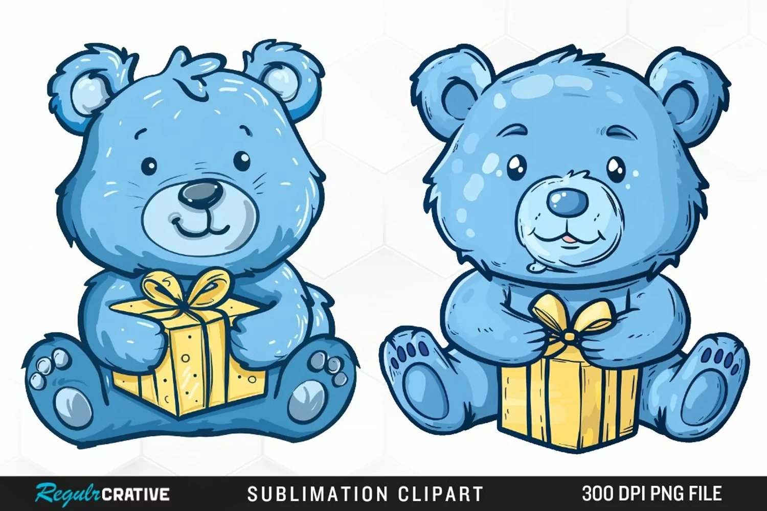 Watercolor Blue Bear Holds A Gift Clipart product image 1