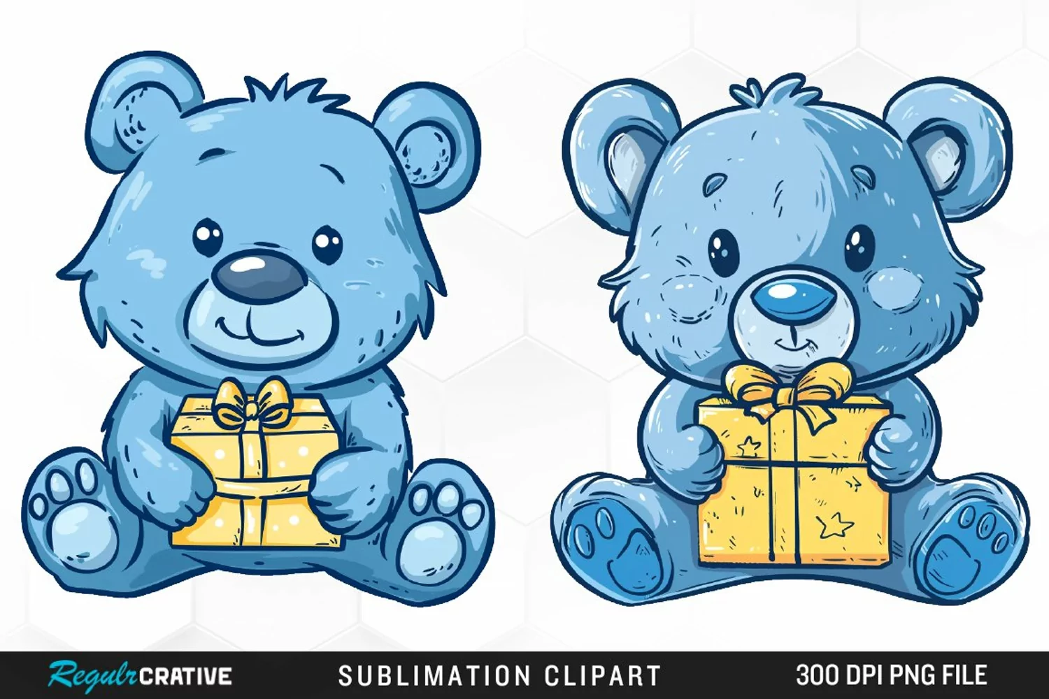 Watercolor Blue Bear Holds A Gift Clipart product image 1