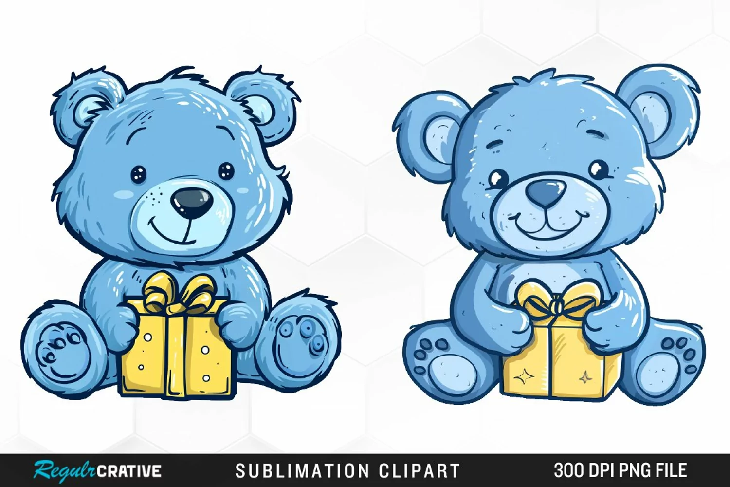 Watercolor Blue Bear Holds A Gift Clipart product image 1