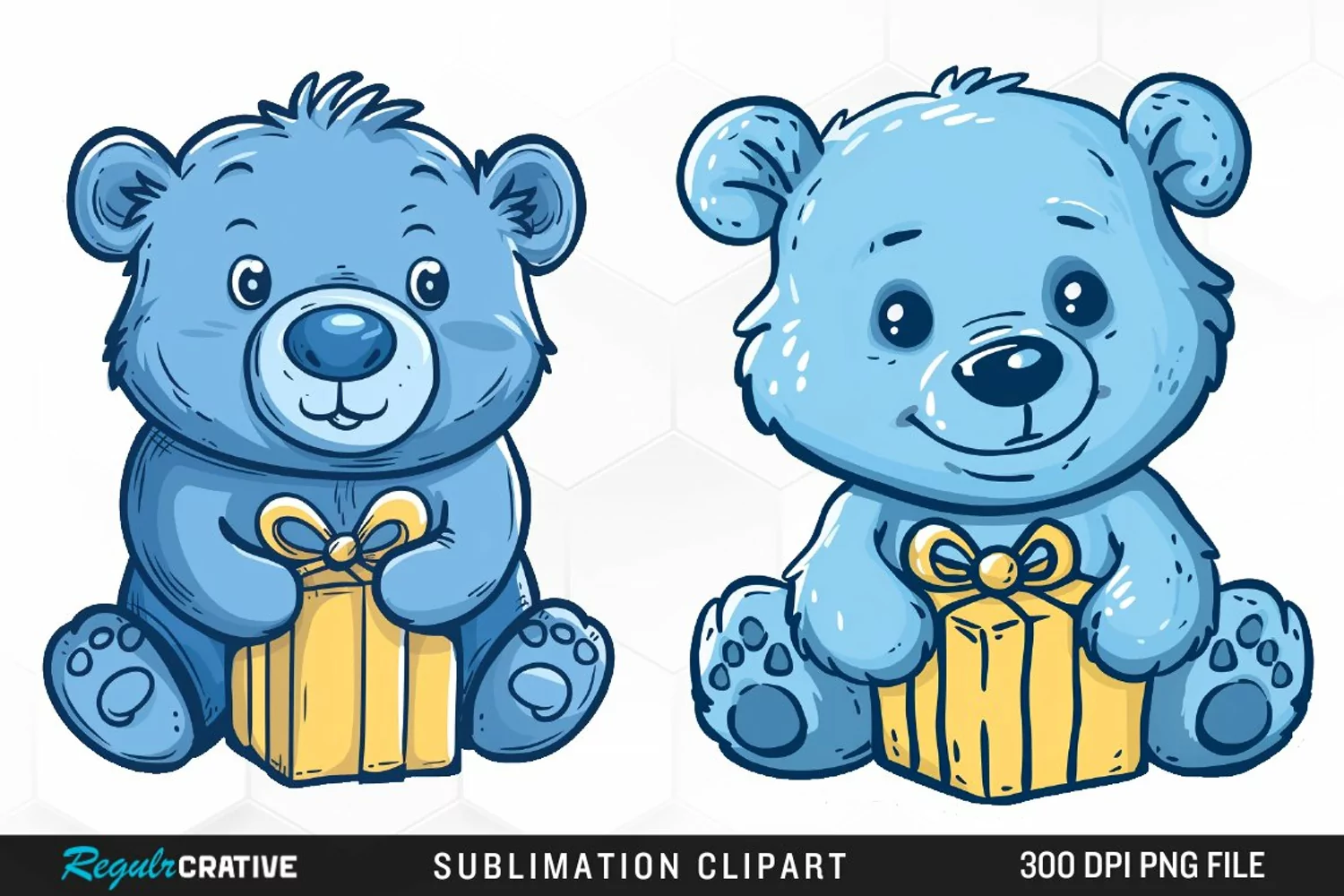 Watercolor Blue Bear Holds A Gift Clipart product image 1