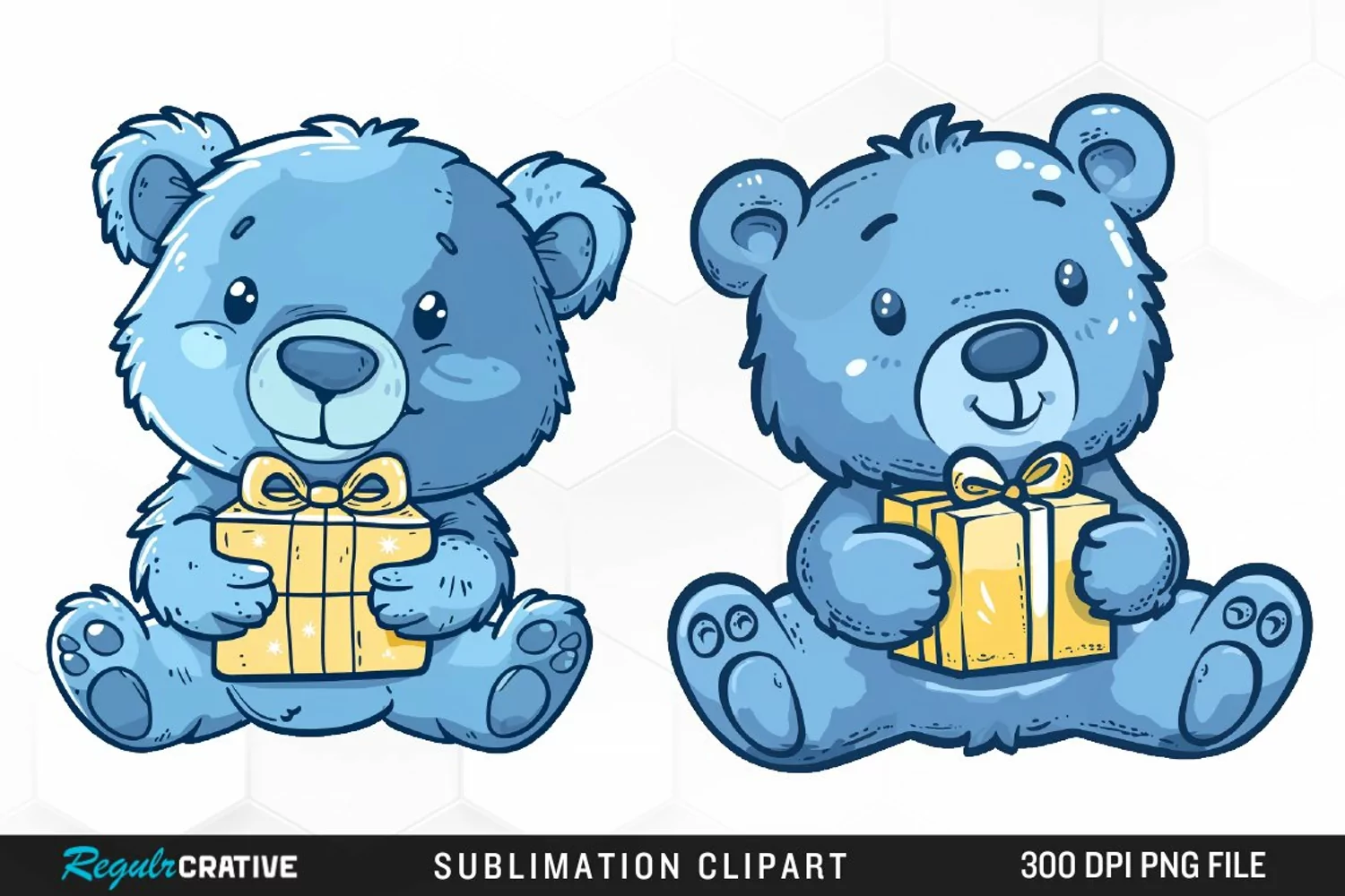 Watercolor Blue Bear Holds A Gift Art Clipart product image 1