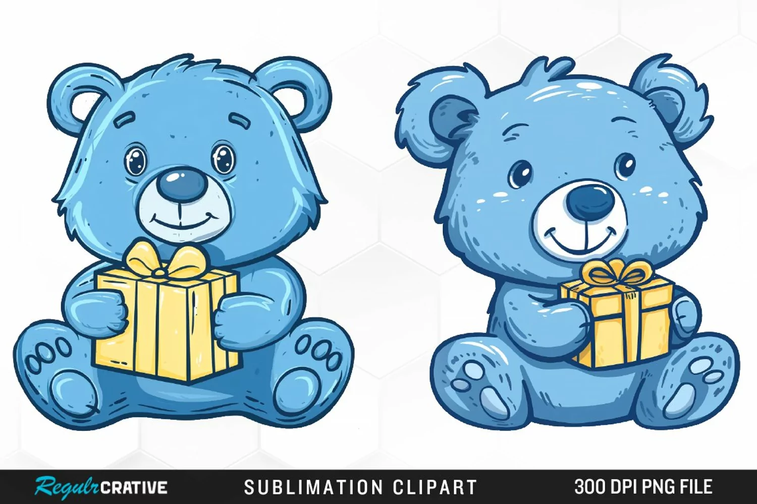 Watercolor Blue Bear Holds A Gift Clipart product image 1