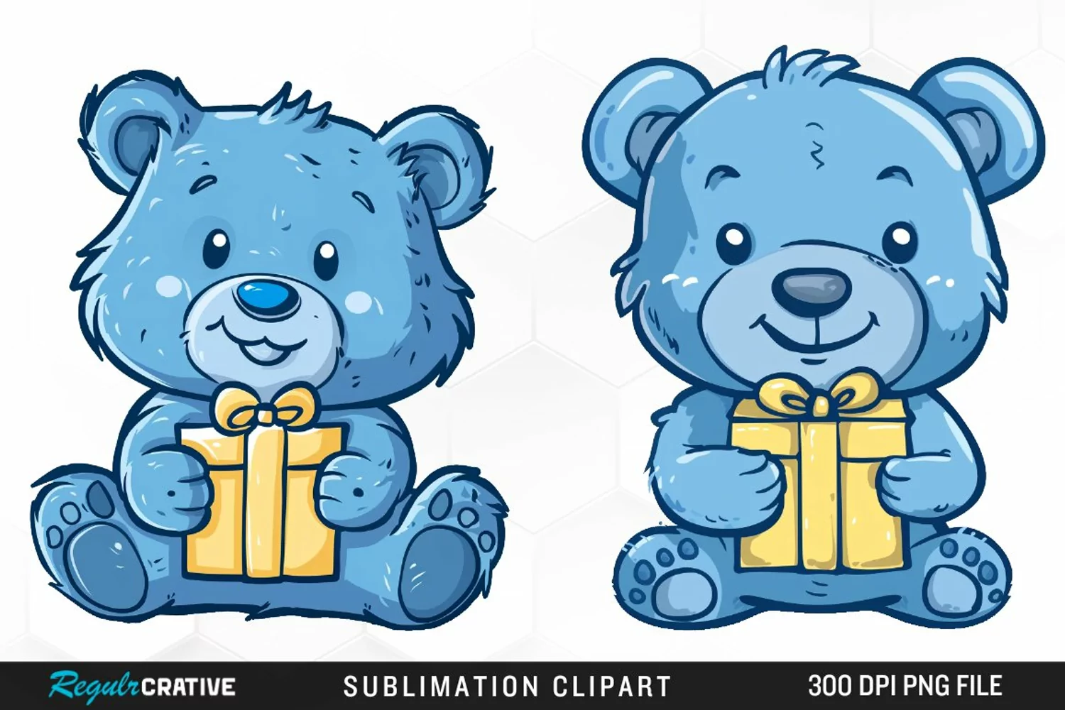 Watercolor Blue Bear Holds A Gift Clipart product image 1