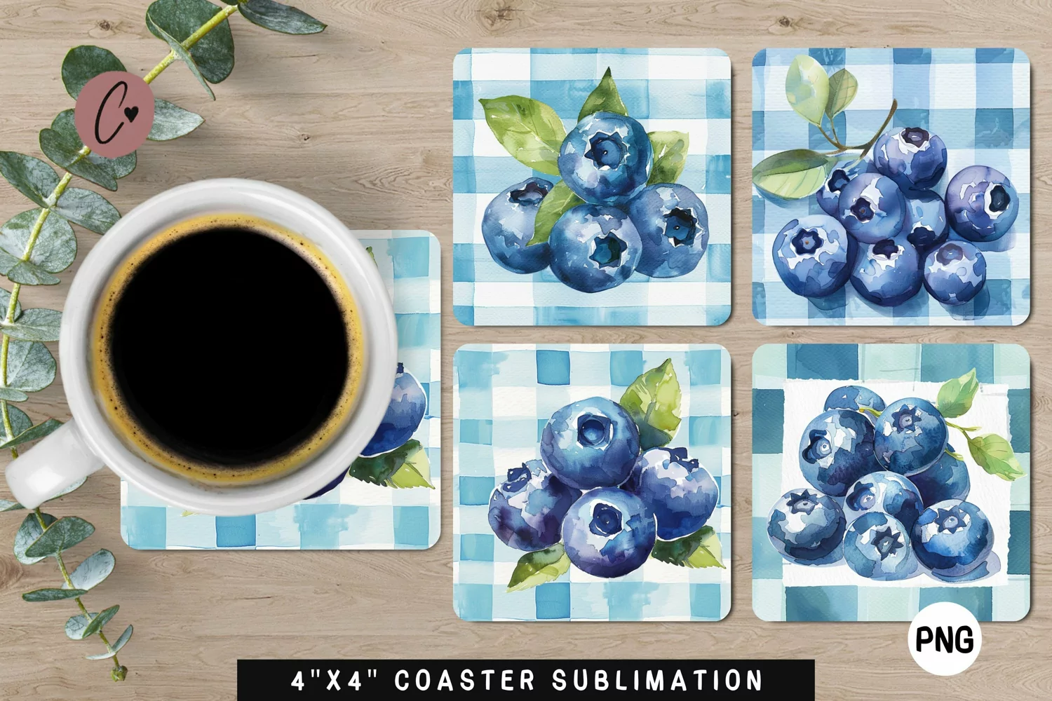 Blueberry Plaid Fruit Coaster | Summer Sublimation Coaster product image 1
