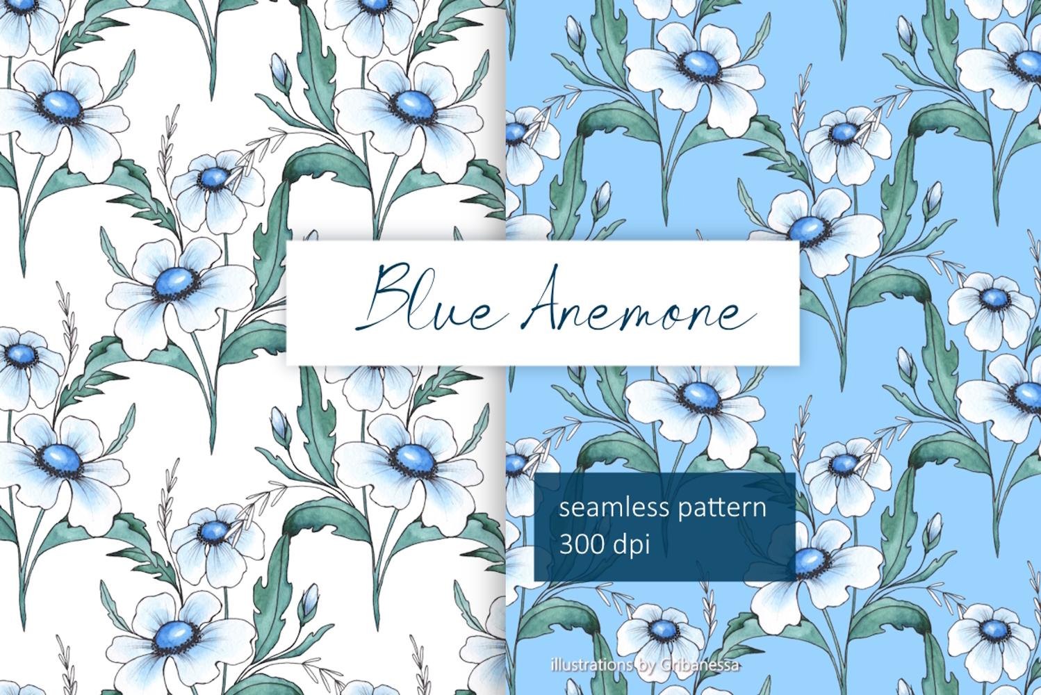 Watercolor Blue Floral Patterns product image 1